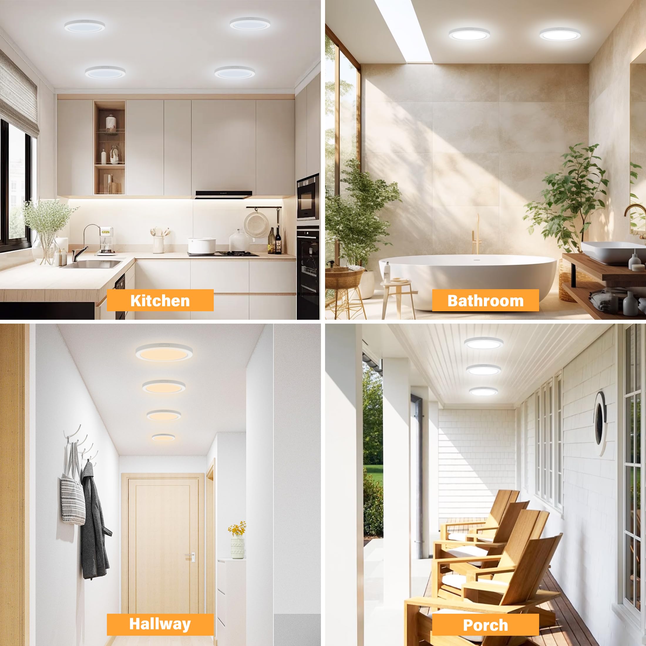 NOVELUX 7 Inch LED Flush Mount Ceiling Light, 8 Pack, Dimmable 5CCT, Ultra Slim Round Panel, White, Model CL-7IN