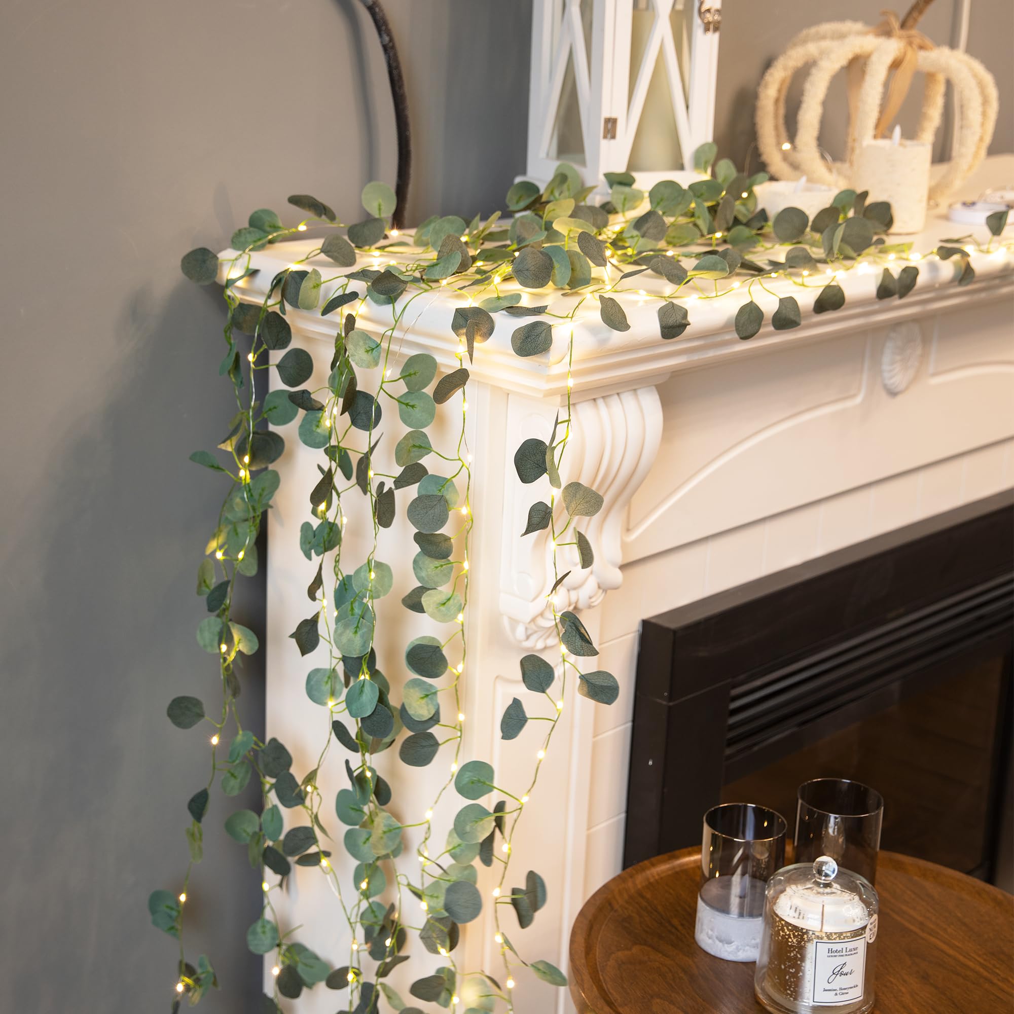 33 Ft Vine With Eucalyptus Leaf Lights Battery Operated  8 Flashing Model Waterproof 100 Leds Artifical Ivy Leaves Vine String Light For Garland Bedroom Wedding Party Holiday Patio Decor