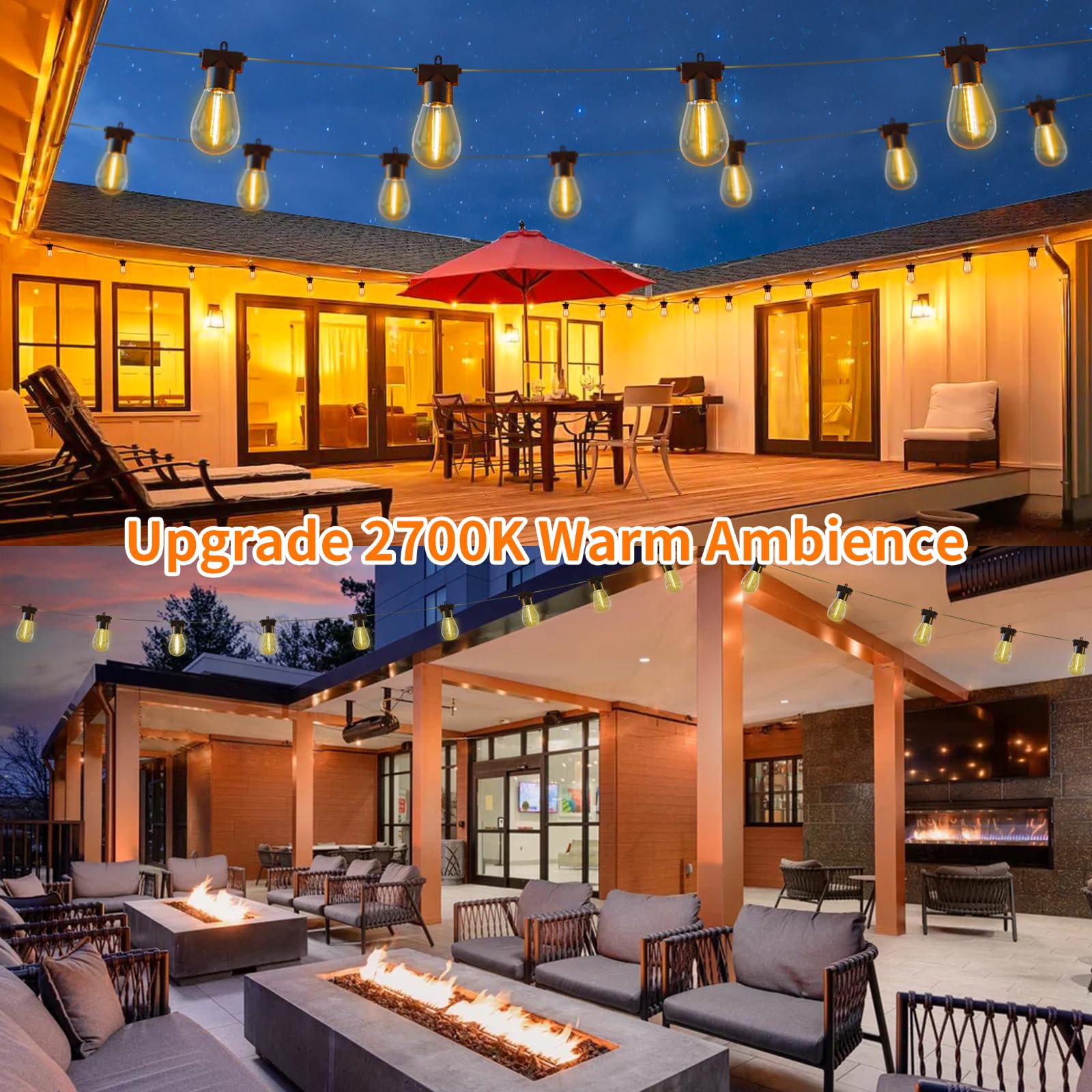 Aialun 24Ft Led Outdoor String Lights, Outside Patio Backyard Light With 2700K Shatterproof Edison Bulbs, Heavy-Duty Commercial