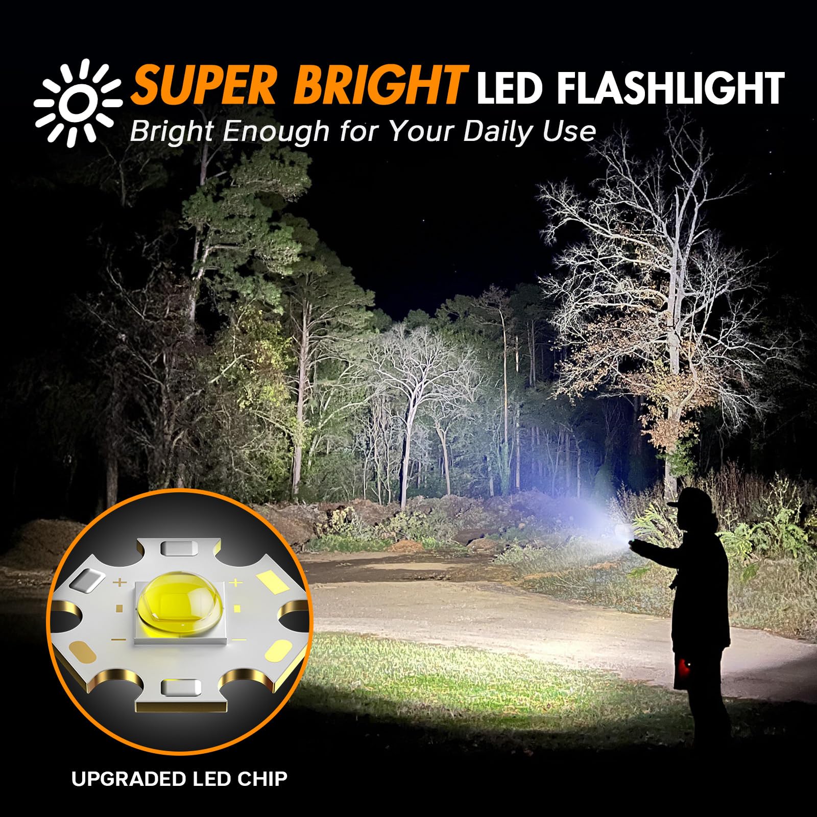 WdtPro LED Flashlight SR2000 Pro, 5 Modes & Zoomable, 2 Pack, Orange, Aluminum