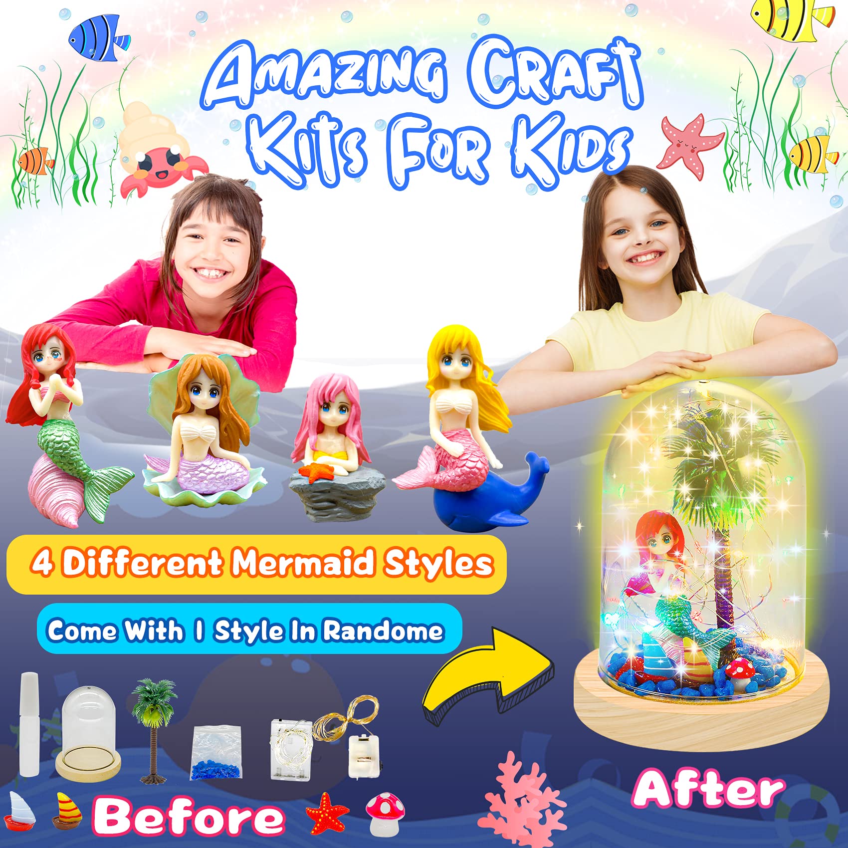 YOFUN Make Your Own Mermaid Night Light - Mermaid Gifts for Girls, Arts and Crafts Nightlight Toys Project Novelty for Girl Age