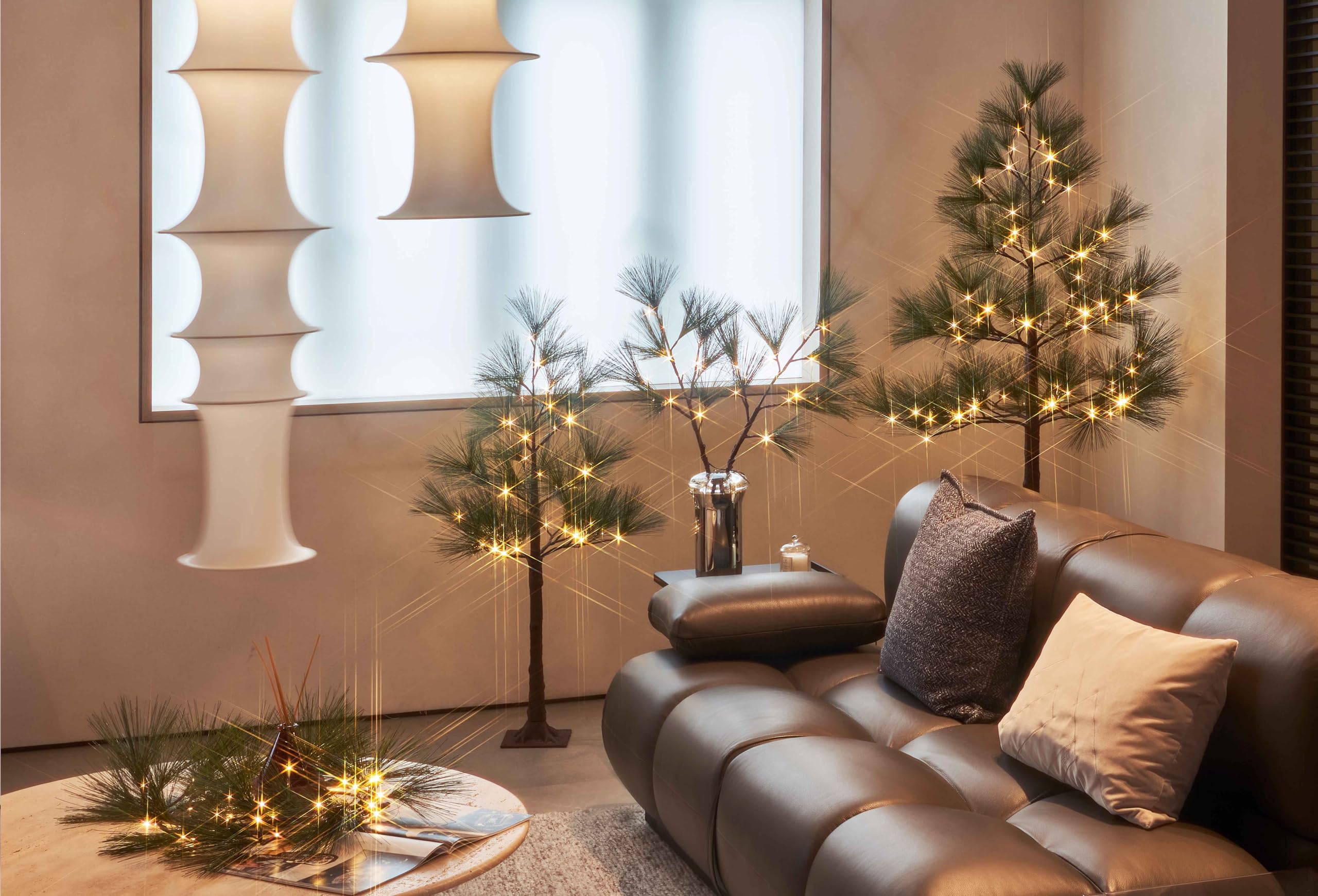 Litbloom Lighted Pine Branches With Timer 32In Usb Plug In And Battery Operated, Twig Willow Branches With Lights For Fireplace Mantle Table Christmas Decoration