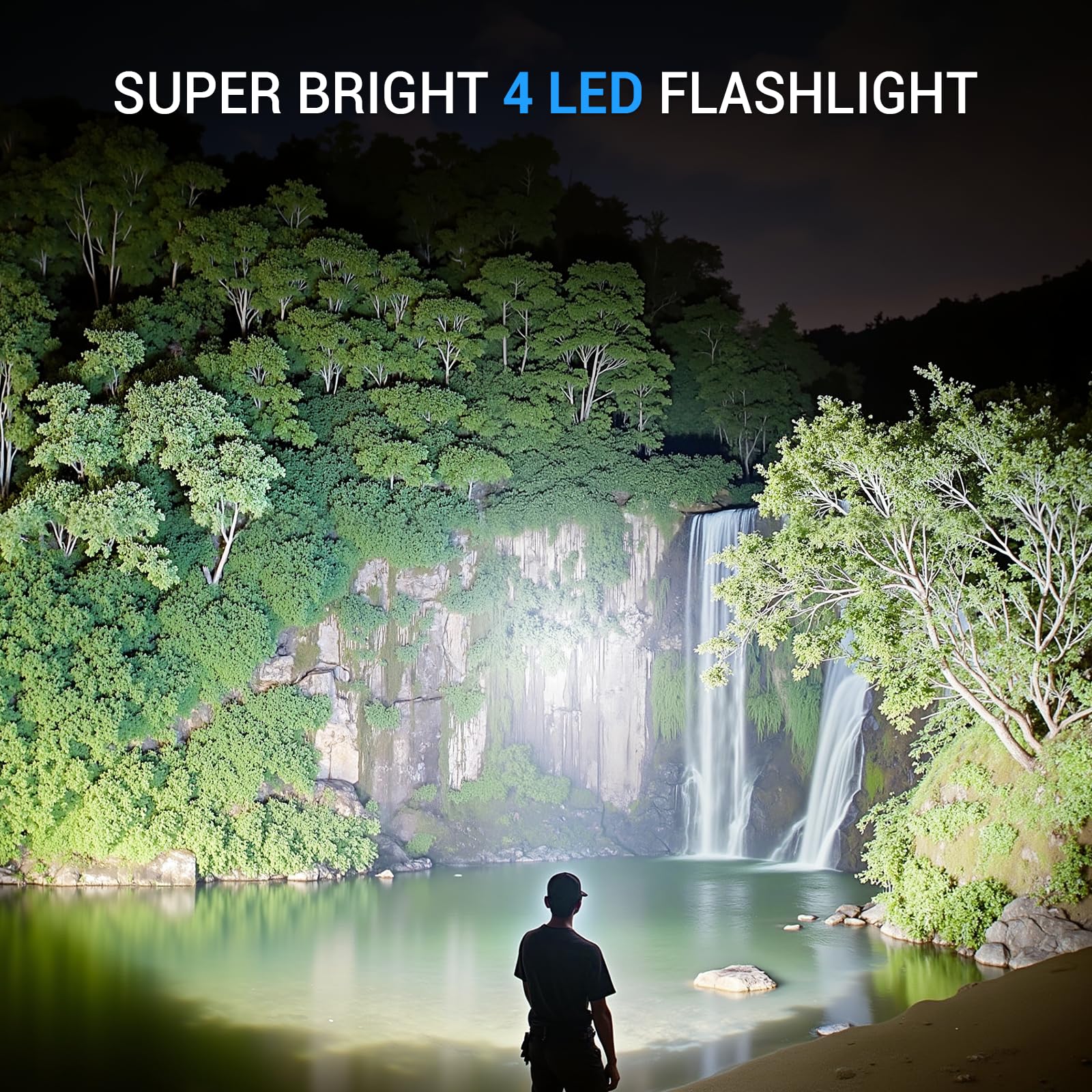 WdtPro Rechargeable Flashlight High Lumens 2000, Aluminum, Waterproof, Green, Model EX4, 1 Pack