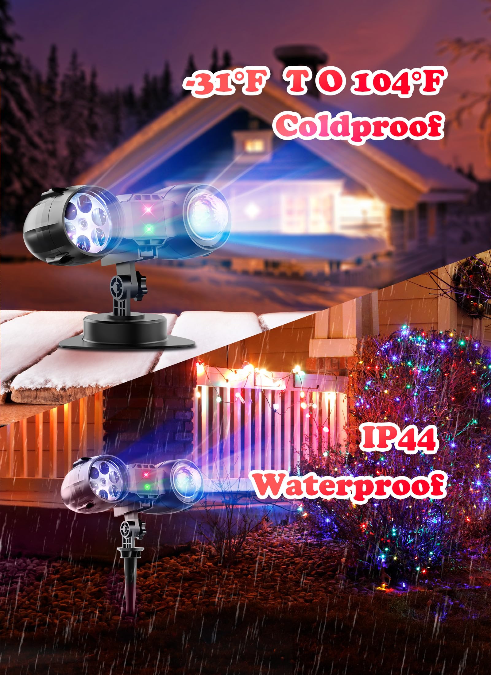 Minetom 3 in 1 Christmas Projector Lights Outdoor 21 HD Effects (3D Ocean Wave + Patterns+Red Green) Waterproof with Timer Hallo