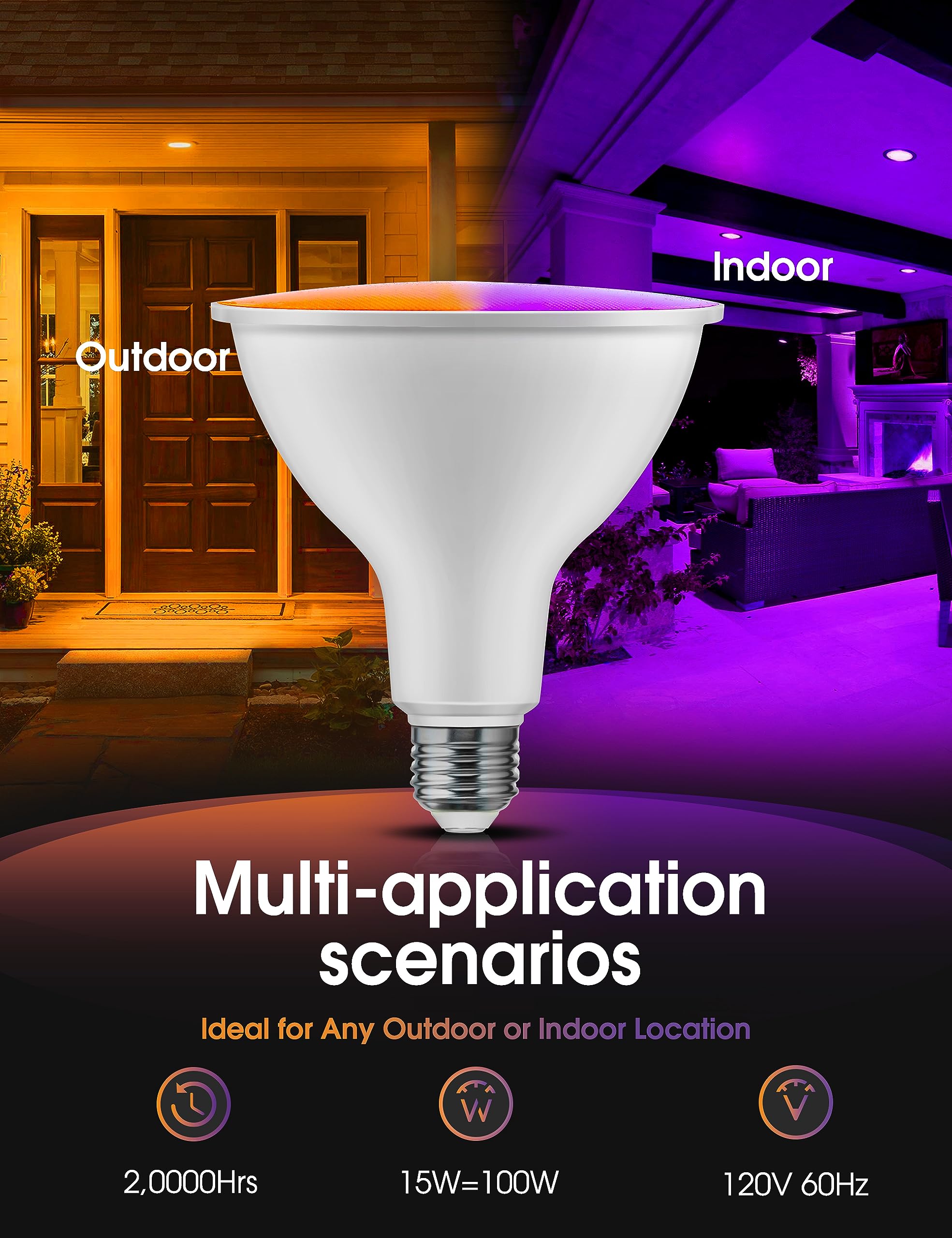 L LOHAS LED PAR38 Halloween Flood Light Bulbs, 15W, E26 Base, Purple & Orange, 100W Equivalent, 2 Pack