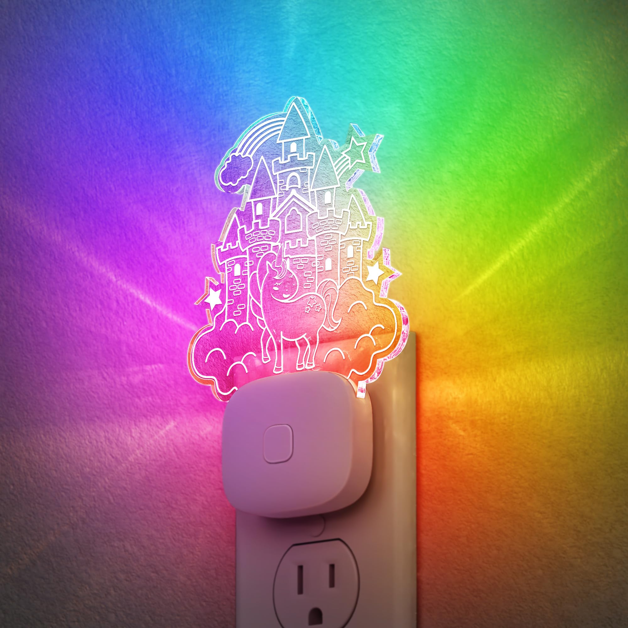DORESshop Cute Night Light for Kids, 2 Pack, Acrylic, Color Changing, Plug-In, Dusk to Dawn Sensor, Multicolor