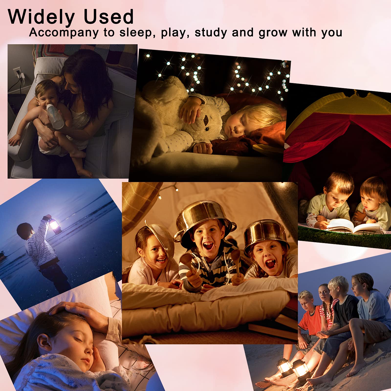 Startogo Kids Lantern Night Light - Portable Rechargeable Led, Dimmable, Warm Light, Pink