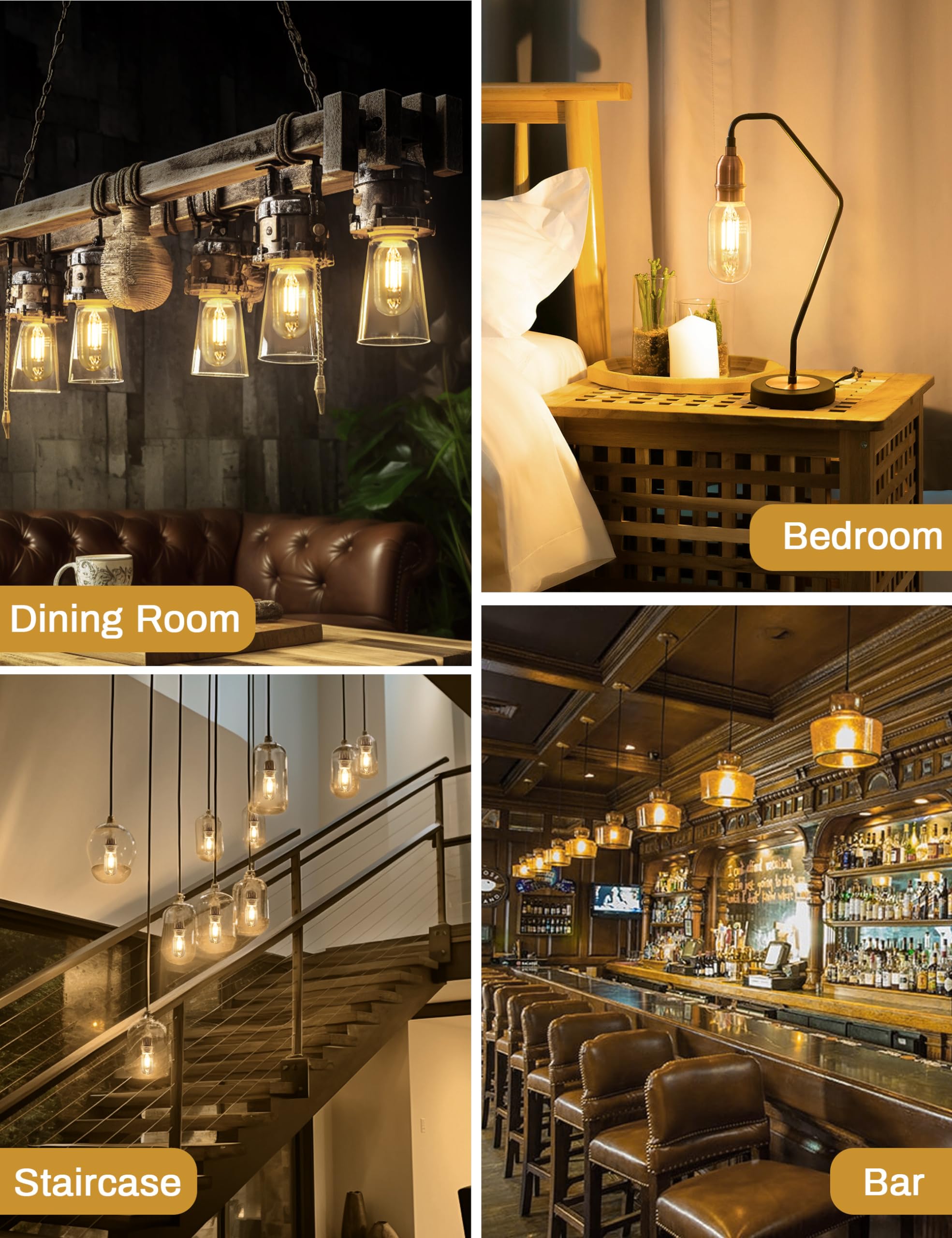 4 Pack Led Edison Bulbs, 4W Edison Light Bulbs, Antique Led Filament Bulbs 40W Equivalent, E26 Base, T45 Led Bulb With Clear Glass, Warm White 2700K, Non Dimmable, Great For Home, Bedroom, Office