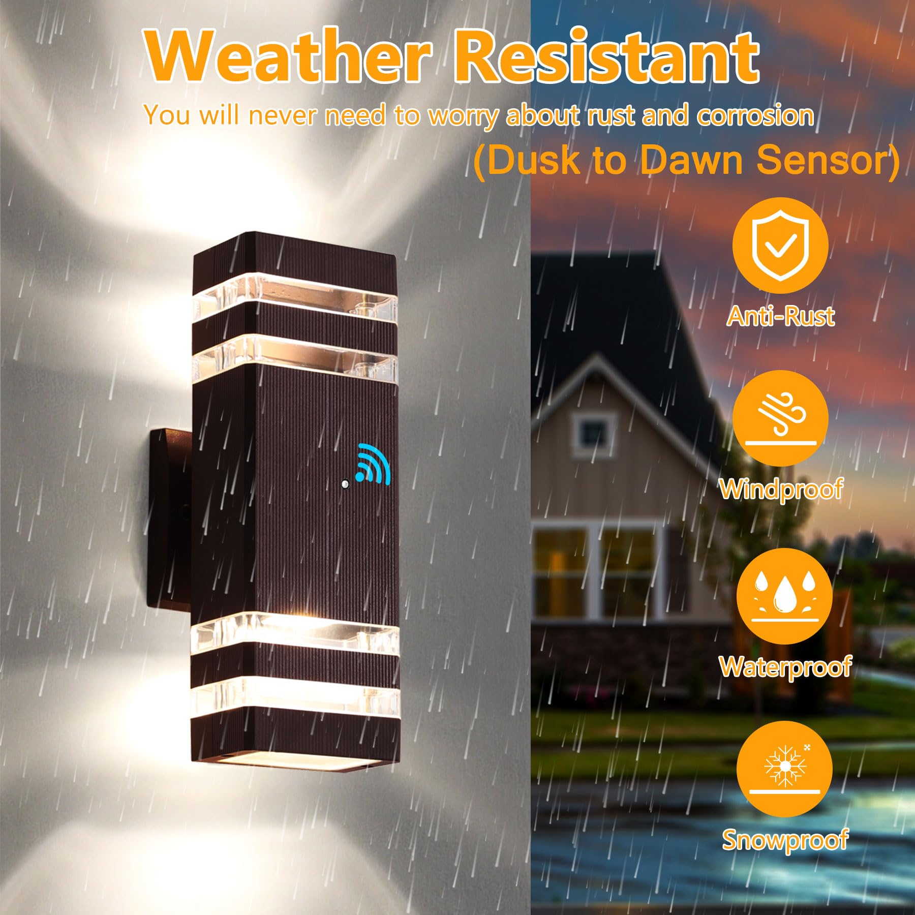 Tewei 2 Pack Modern Dusk To Dawn Brown Outdoor Wall Lights - Waterproof Up And Down Porch Fixture