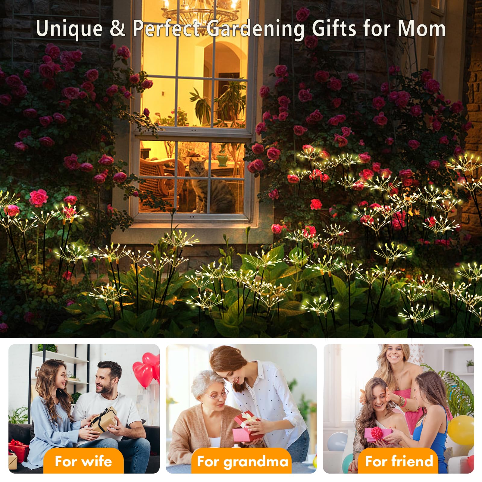 Solar Garden Lights 2 Pack Twinkling Solar Firework Lights With 2 Modes 120Led, Solar Lights For Outside Yard Pathway Garden Dec