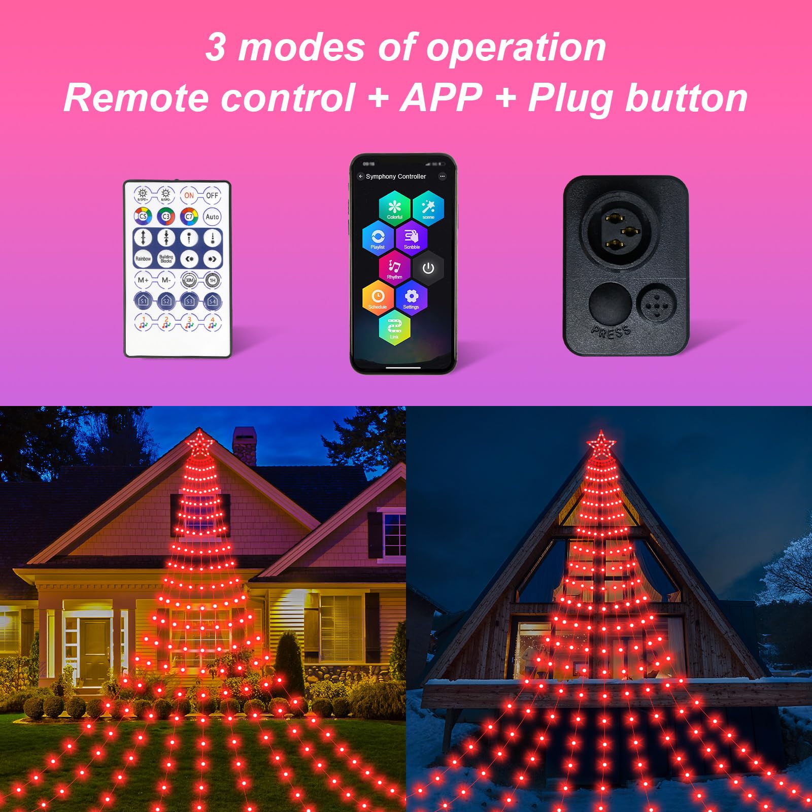 AMIPEPE Smart Waterfall Tree Lights, 18ft 521LED, Color Changing, Remote Timer, Music Sync, for Valentines Day Wedding Party Decor