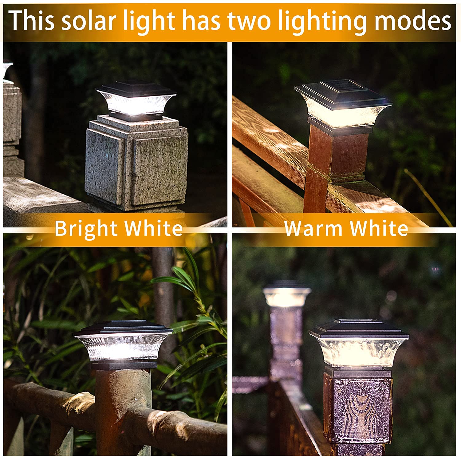 HUYIENO Solar Cap Lights Outdoor LED Lighting, 6PK, Warm White/Bright White, Black, Suitable for 4x4 Wooden Posts