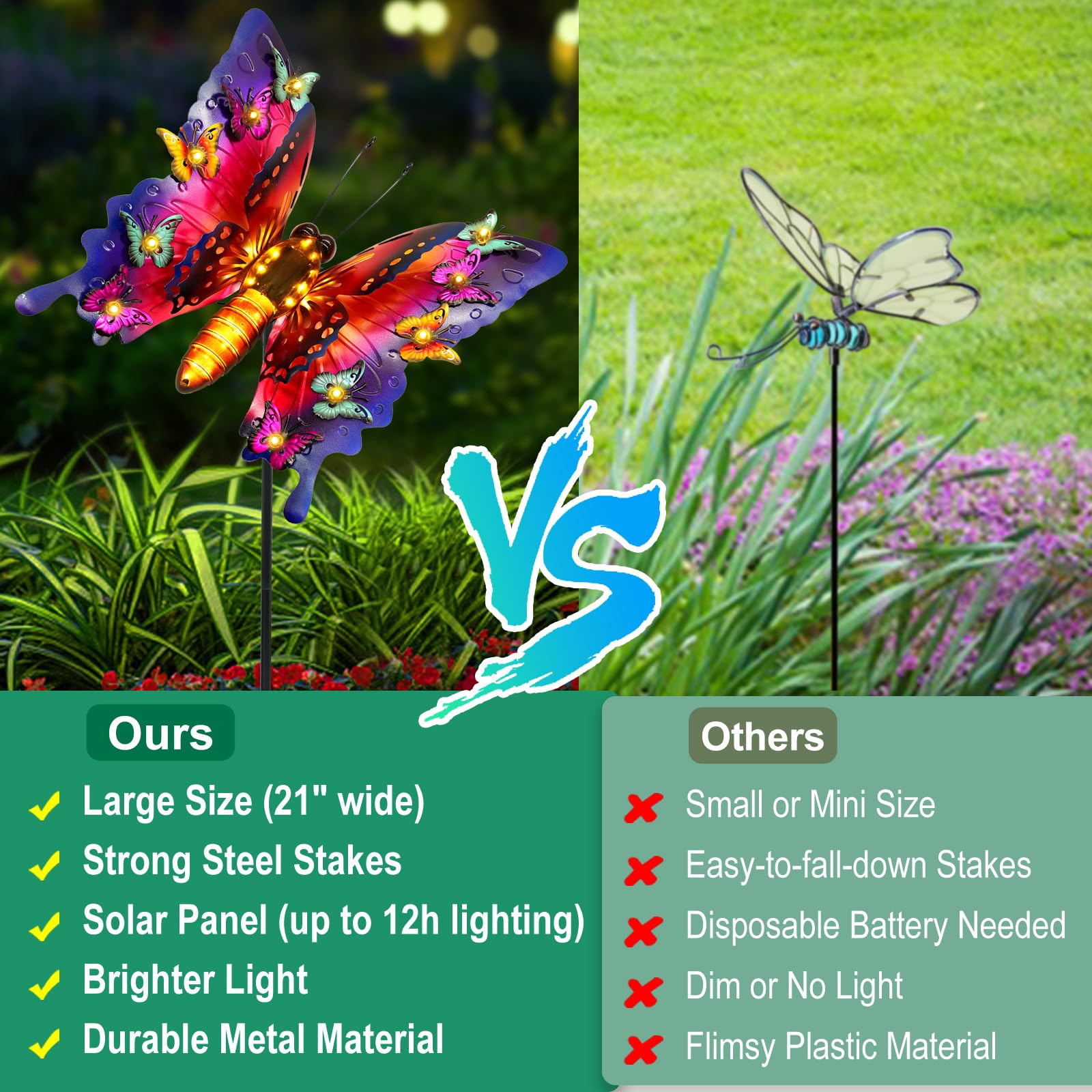 ANGMLN Solar Garden Lights - 41" Purple Metal Butterfly Decor, Waterproof Outdoor Lighting for Patio, Yard, Birthday Gifts