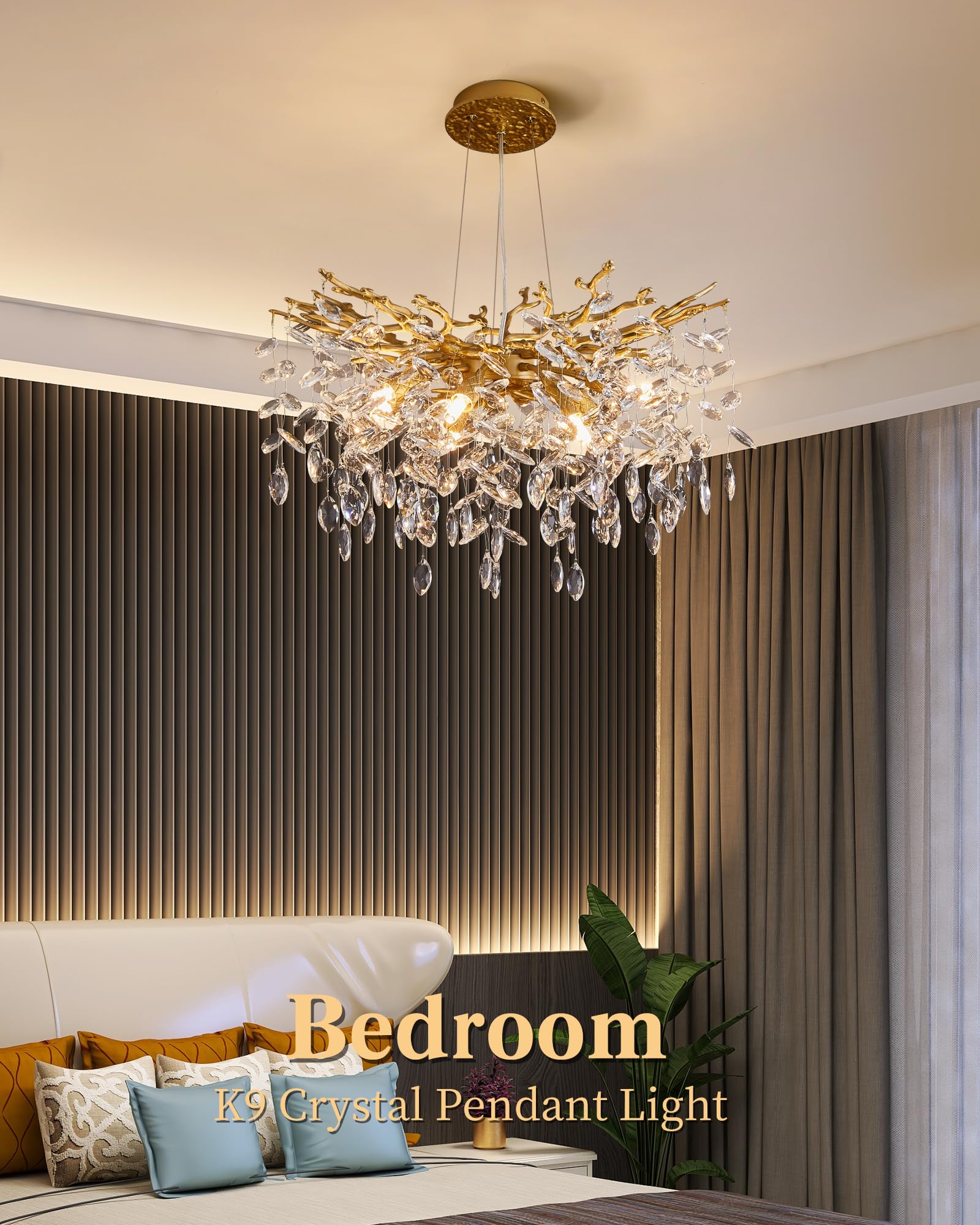 Modern Tree Branch Crystal Chandelier Luxury Gold Crystal Pendant Lighting 23.6'' Contemporary 8-Light Chandeliers For Dining Ro