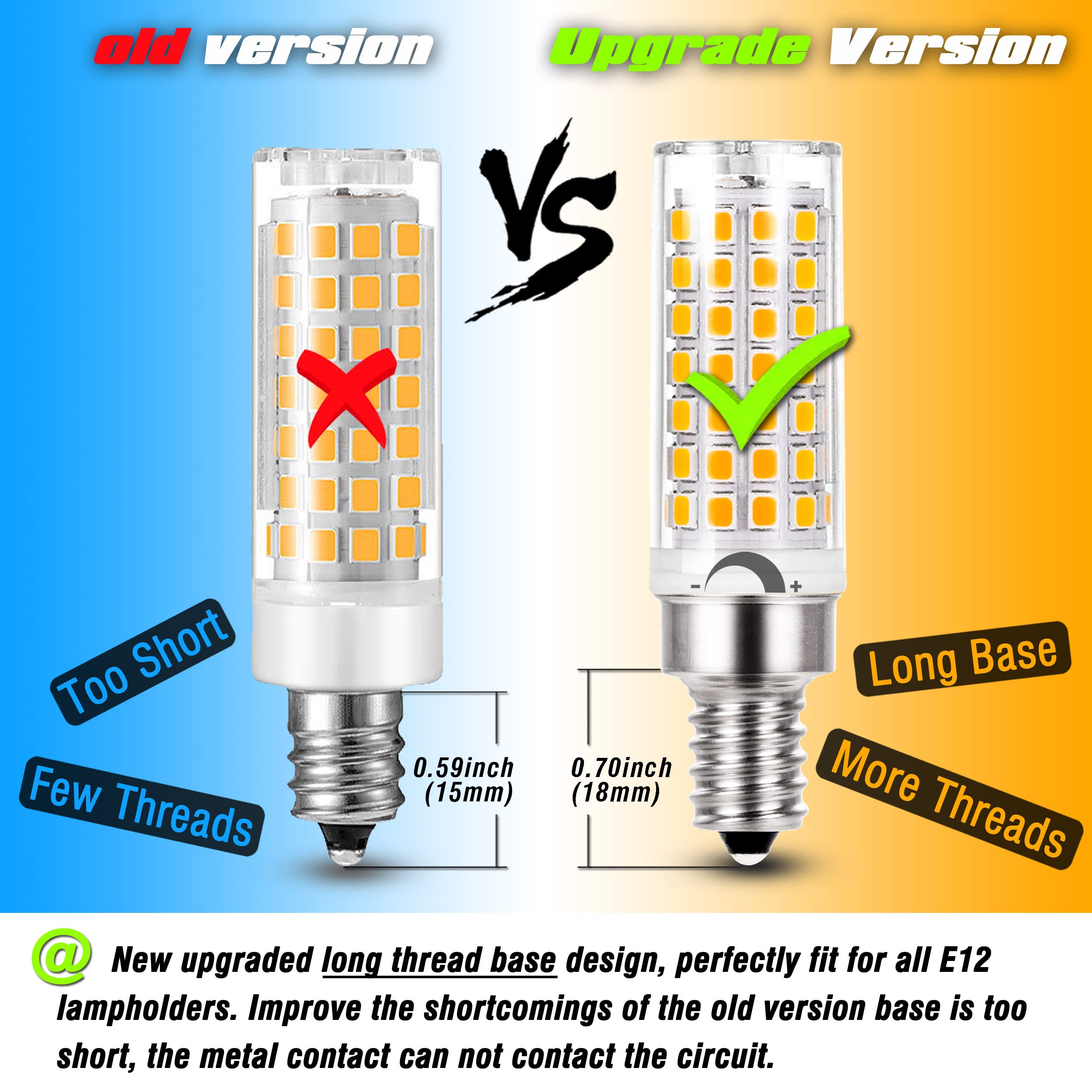 Alide E12 60 Watt C7 Dimmable Led Candelabra Bulbs Replacement, Warm White 2700K T6 110V 120V Small Base E12 Led Bulbs 6W For Ce