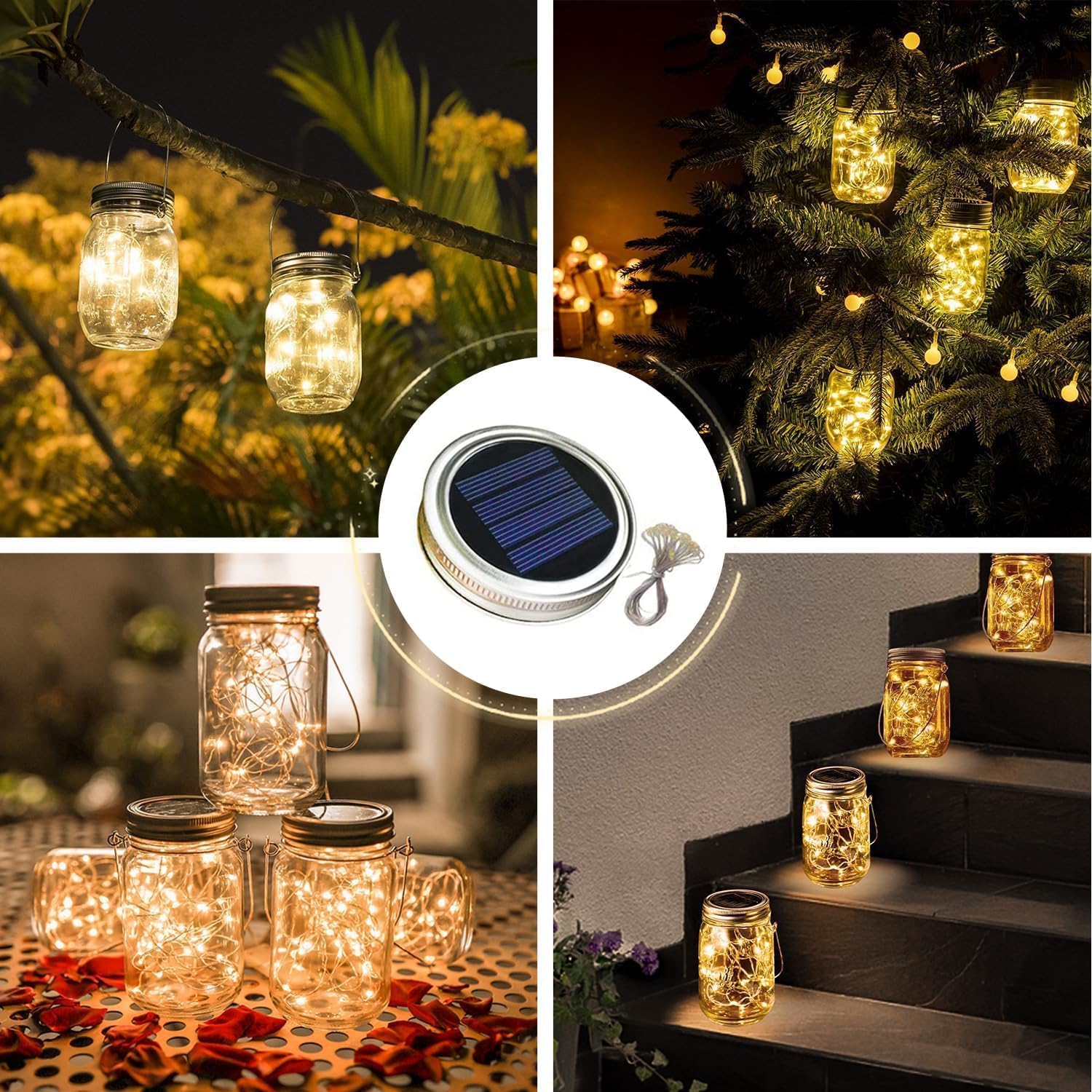 12 Pack Solar Mason Jar Lights For Outside, 30 Led Solar Mason Jar Lids Fairy Lights With 12 Hangers(No Jars) Outdoor Waterproof