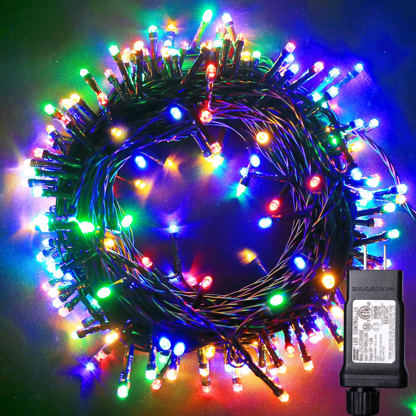 Blingstar Christmas Lights Multicolor 66 Ft 200 Led String Lights 30V Plug In Connectable Twinkle Lights 8 Modes Bright Green Wire Decorative Lights For Indoor Outdoor Xmas Tree Bedroom Holiday Party