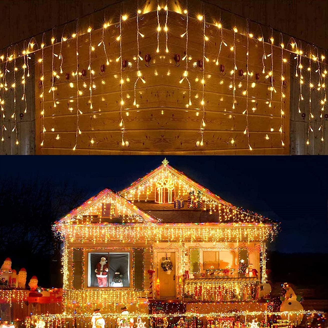 Dopheuor Icicle Fairy Lights 400LED 32.8ft 75Drops 8 Modes Waterproof String Lights for Outdoor Eaves Curtain Christmas Trees Pa