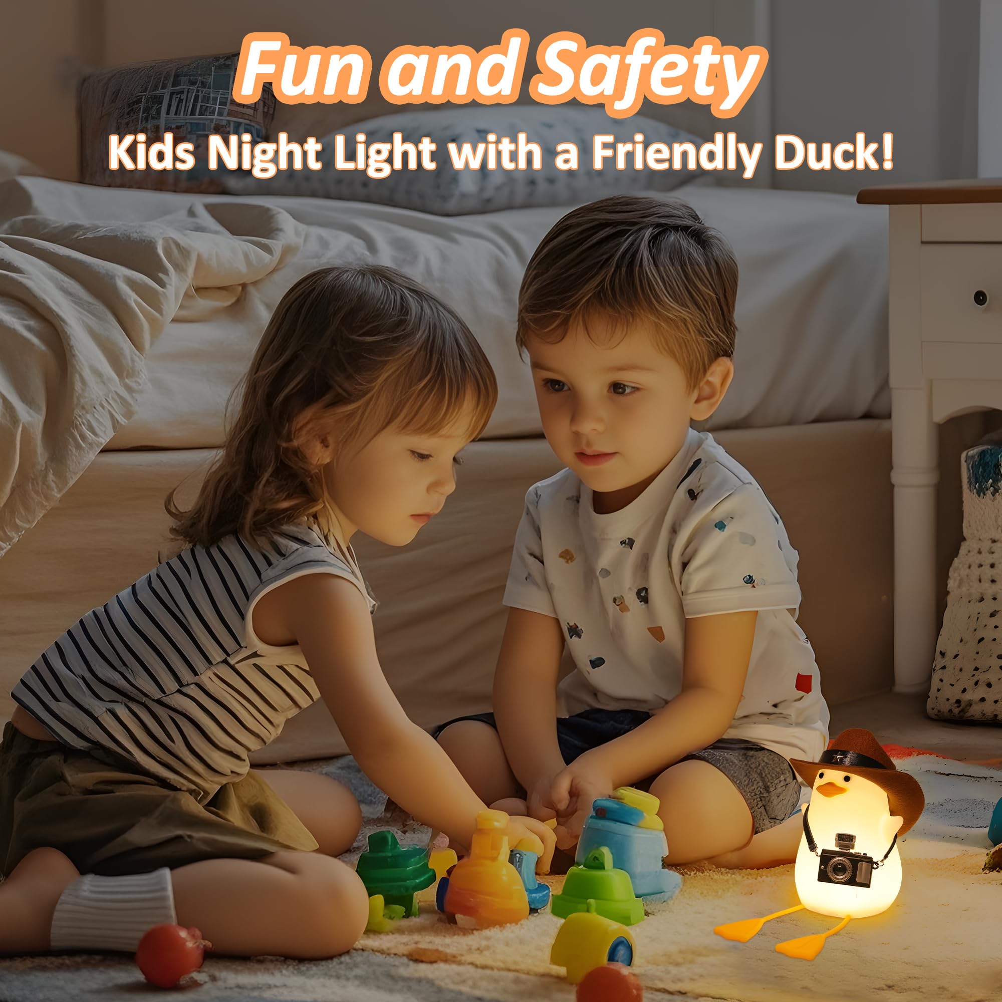 Anywin Duck Night Light for Kids, Silicone Bedside Lamp, Dimmer & Rechargeable, Cowboy Duck, Model FS-S001-CB