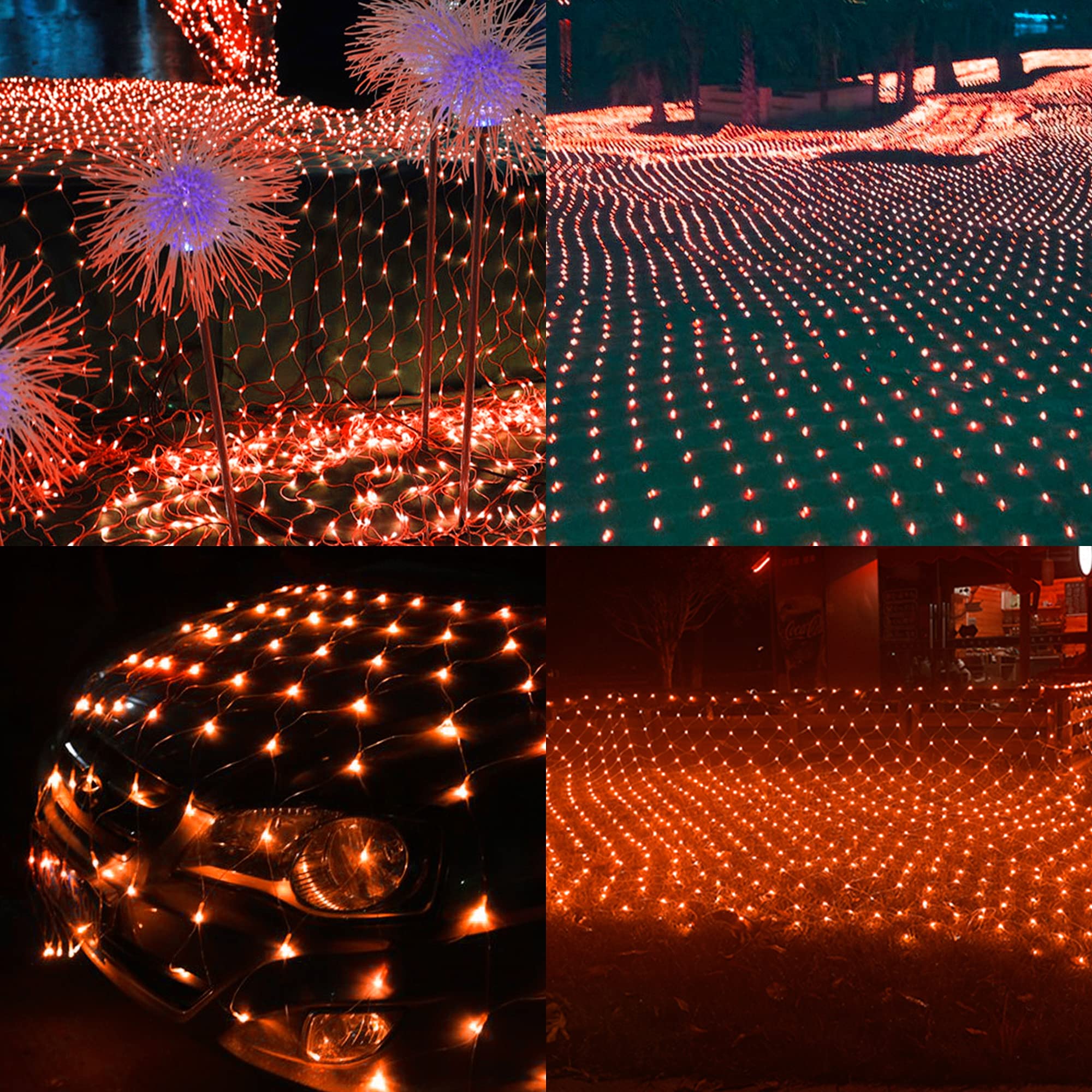 LJLNION Halloween Net Lights, 360 LED, 12ft x 5ft, Connectable Mesh Fairy String Lights, Orange, Model HB-360WCOI