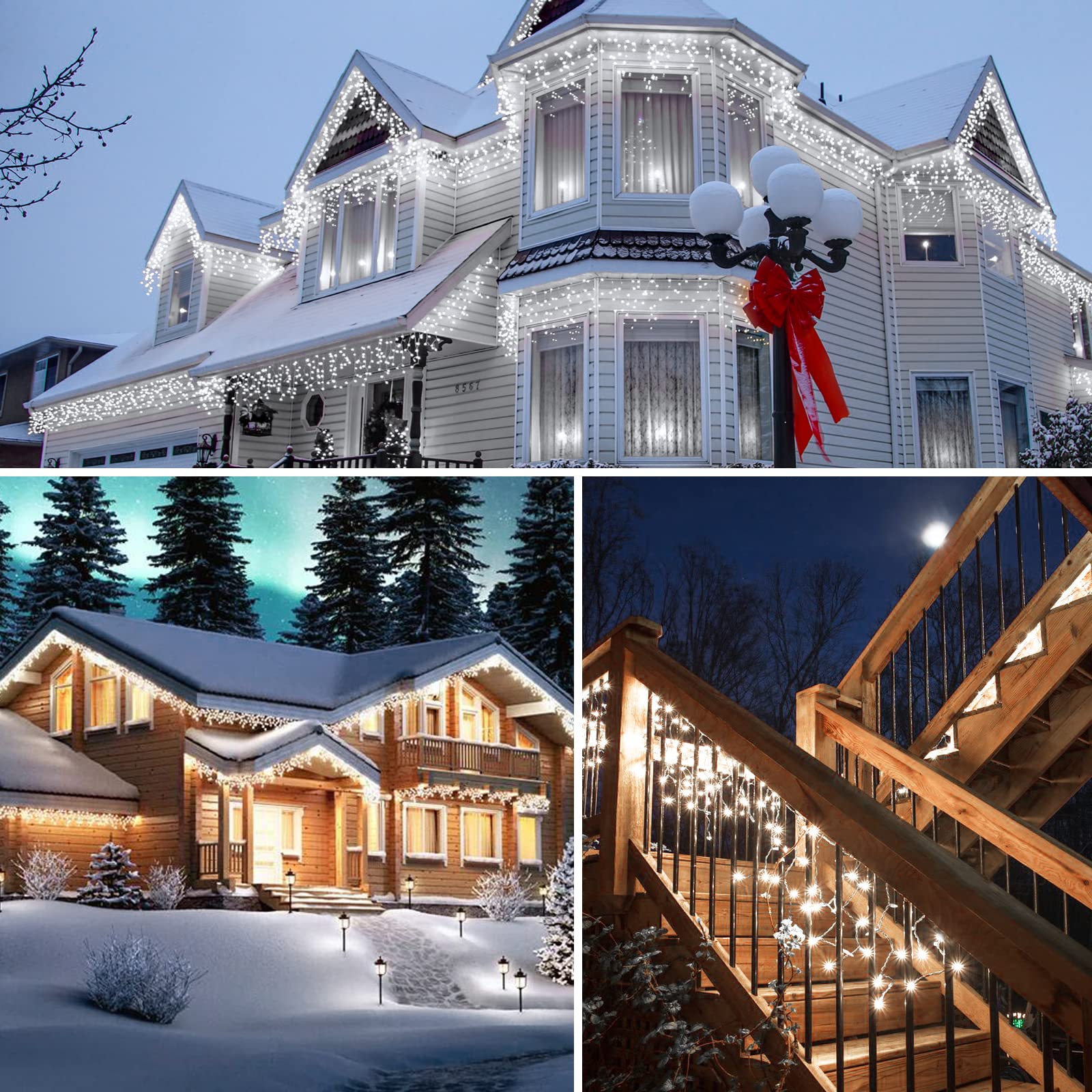 Brightown Icicle Lights Outdoor 40 FT 432 LED White with Remote & Timer, Waterproof, 8 Modes for Roof Patio Tree House Decor