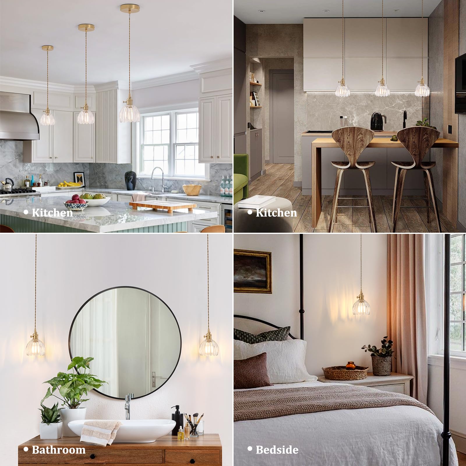 Shenmoyl Mini Pendant Light With Clear Tulip Glass Lmapshade, Brass Vintage Pendant Light Adjustable Hanging Light For Kitchen I