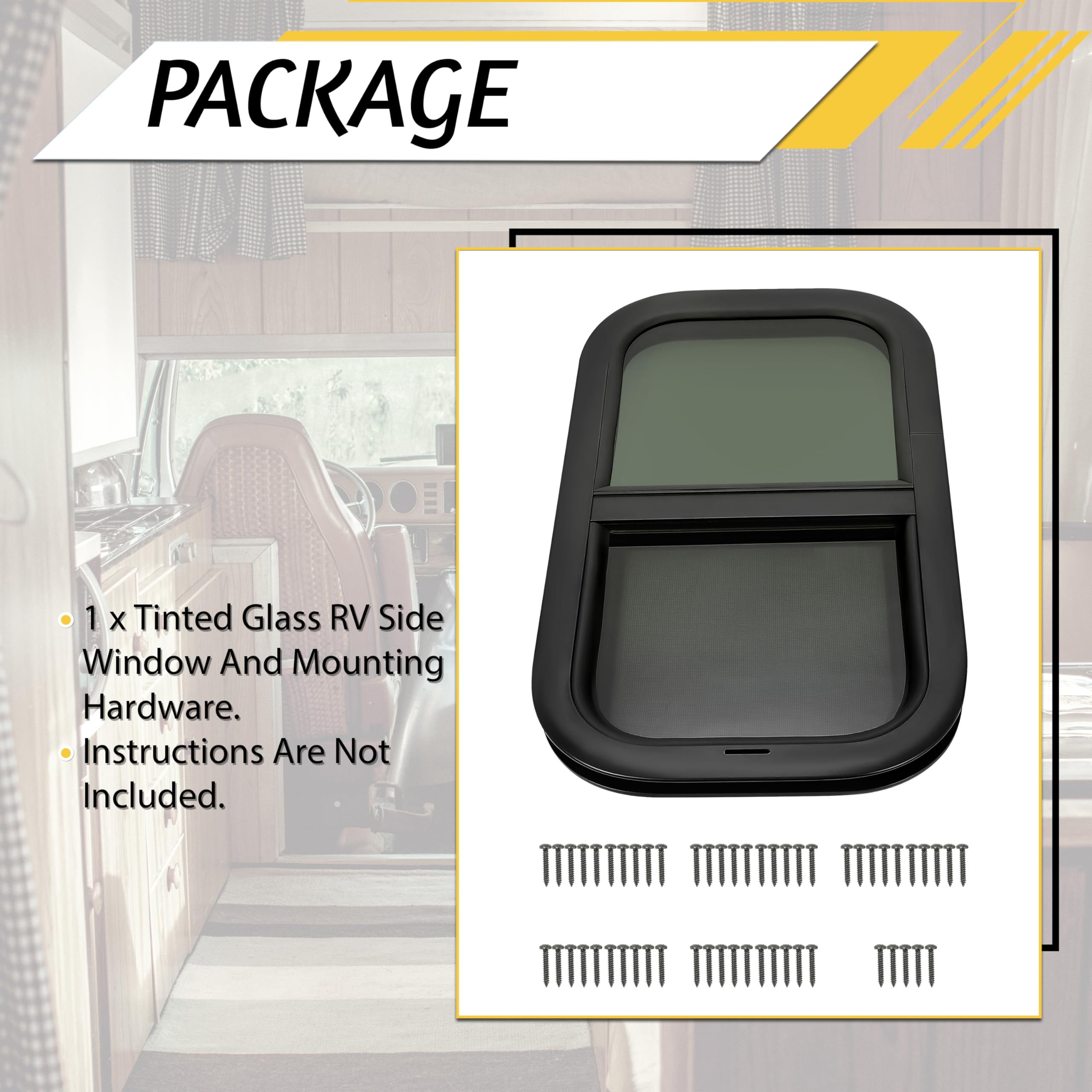 KUAFU RV Vertical Sliding Window 12" x 22" Tinted Glass Replacement - Model GO-2735