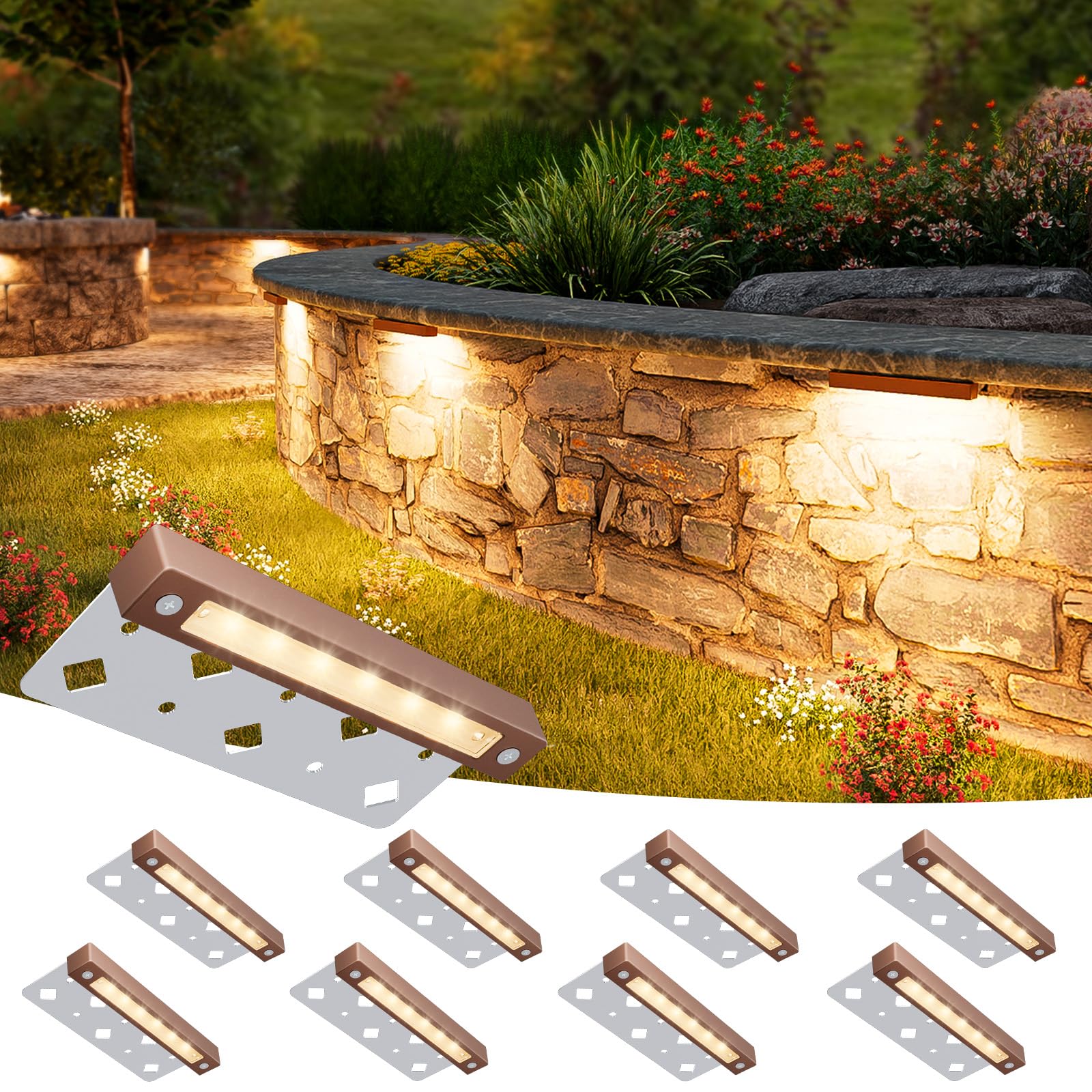 VOLISUN 8 Pack 7 Inch Retaining Wall Lights, Waterproof LED Hardscape Lighting, Cuttable Low Voltage Landscape Lighting, 12V Pav