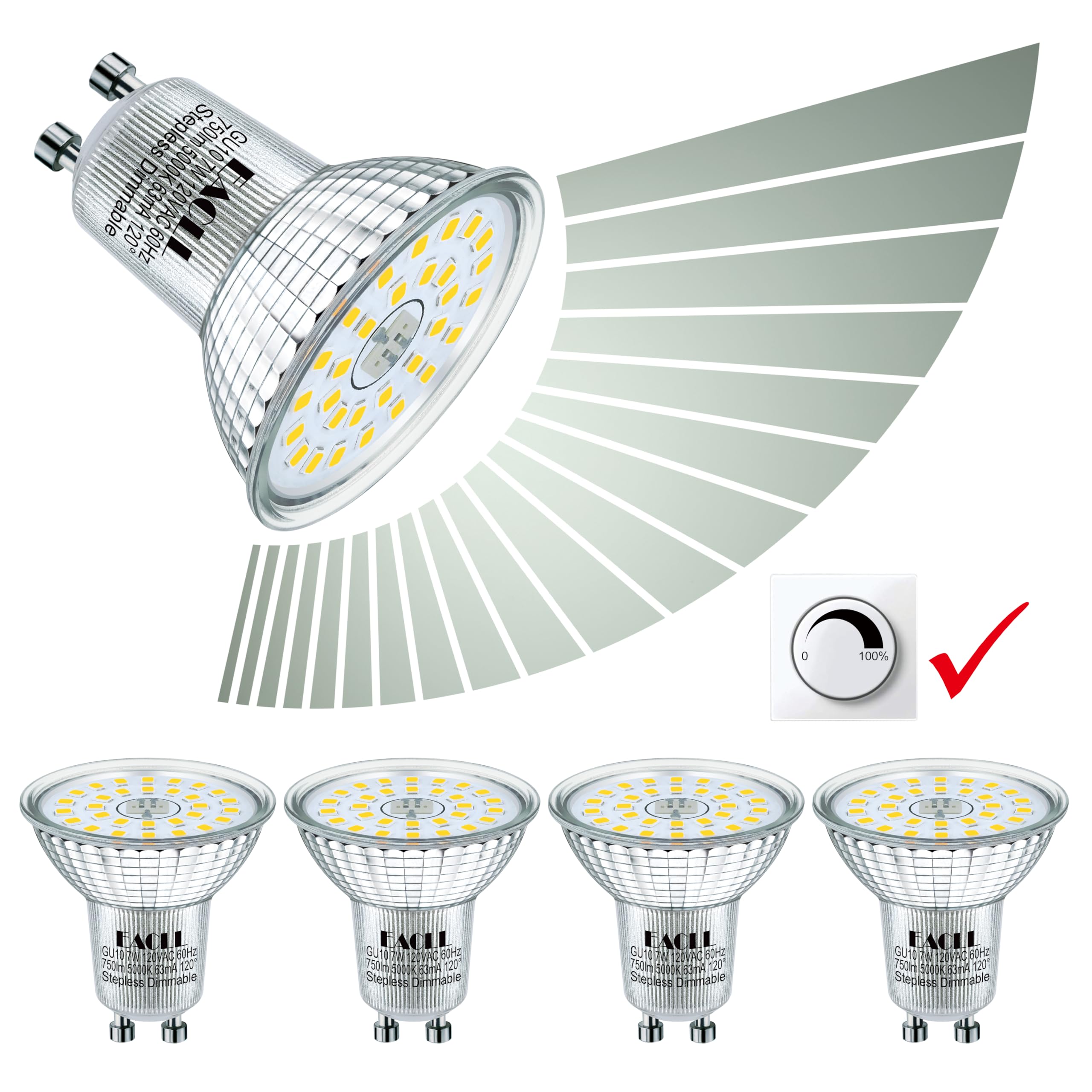 EACLL MR16 GU10 LED Bulb Dimmable, 5000K Daylight, 7W Equivalent 75W, 25,000 Hours Lifetime, Energy Efficient Light, 750 Lumens 
