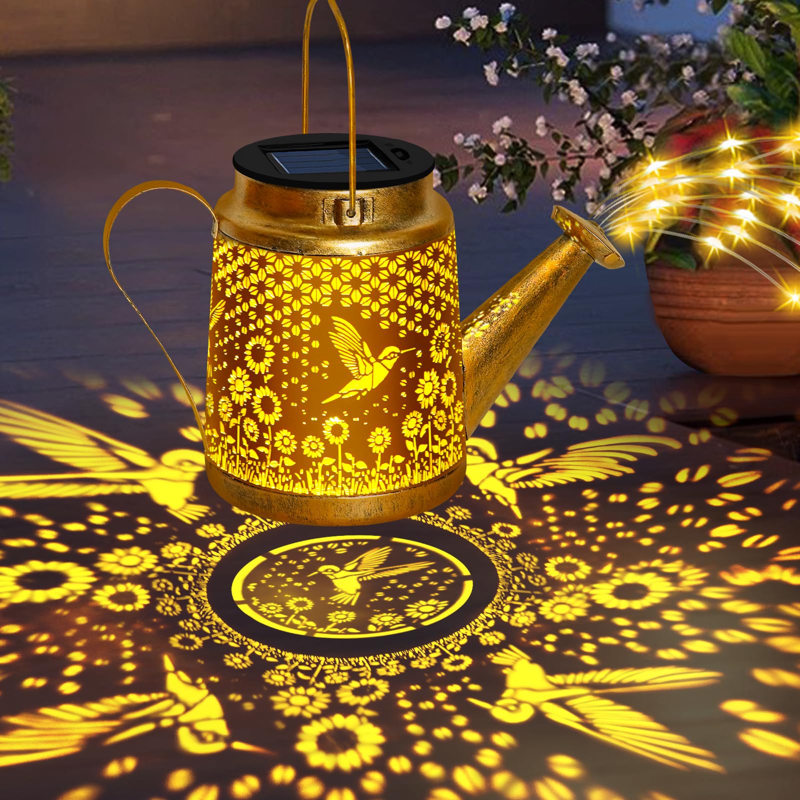 Hummingbird Solar Watering Can Lights, Outdoor Waterproof Garden Lanterns With Shepherd Hook, Solar Garden Decor For Yard Outdoo