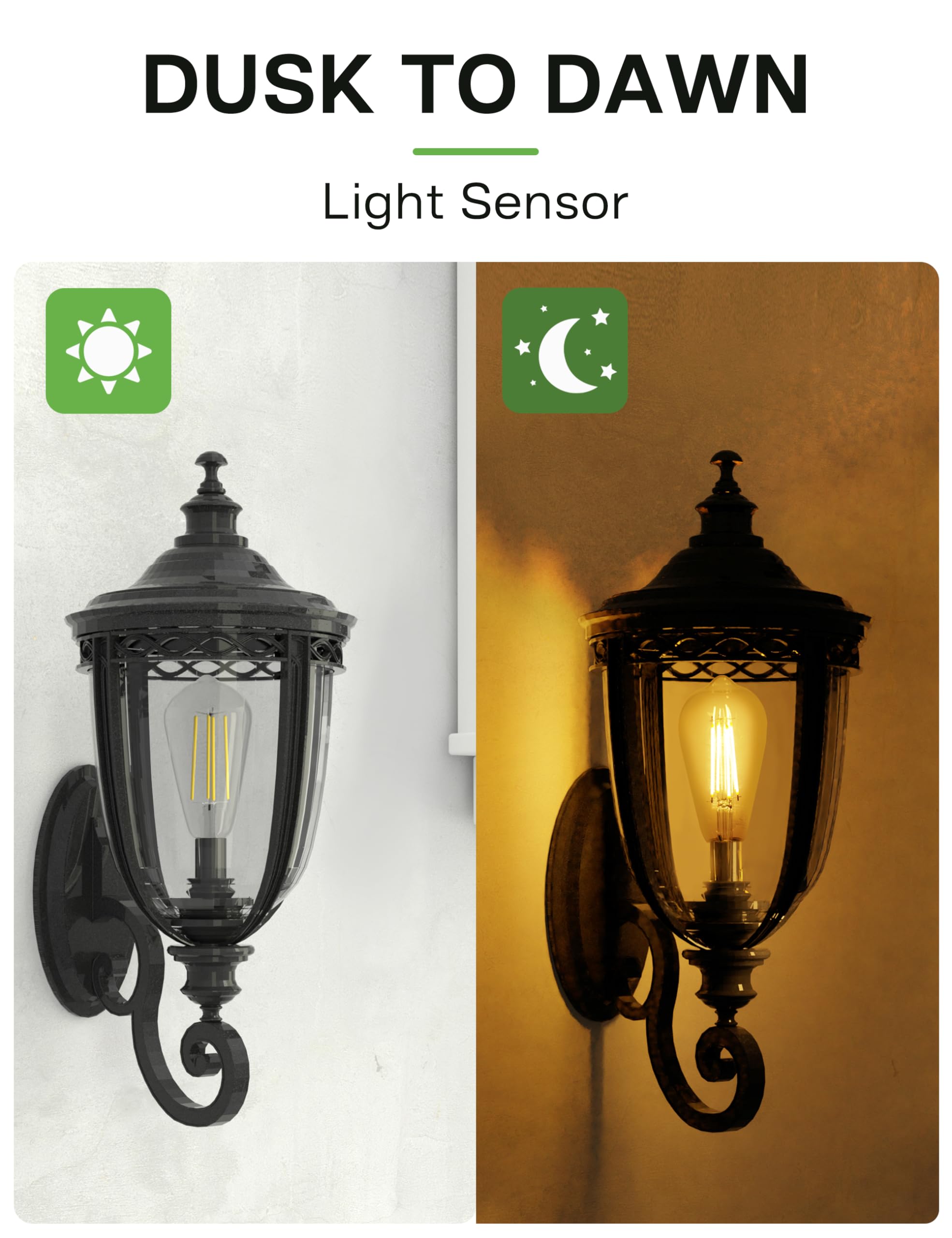 Eastiya Dusk to Dawn LED Edison Bulbs, 60W Equivalent, Soft White 2700K, E26 Base, 600LM, Vintage Style, 4 Pack for Outdoor Use