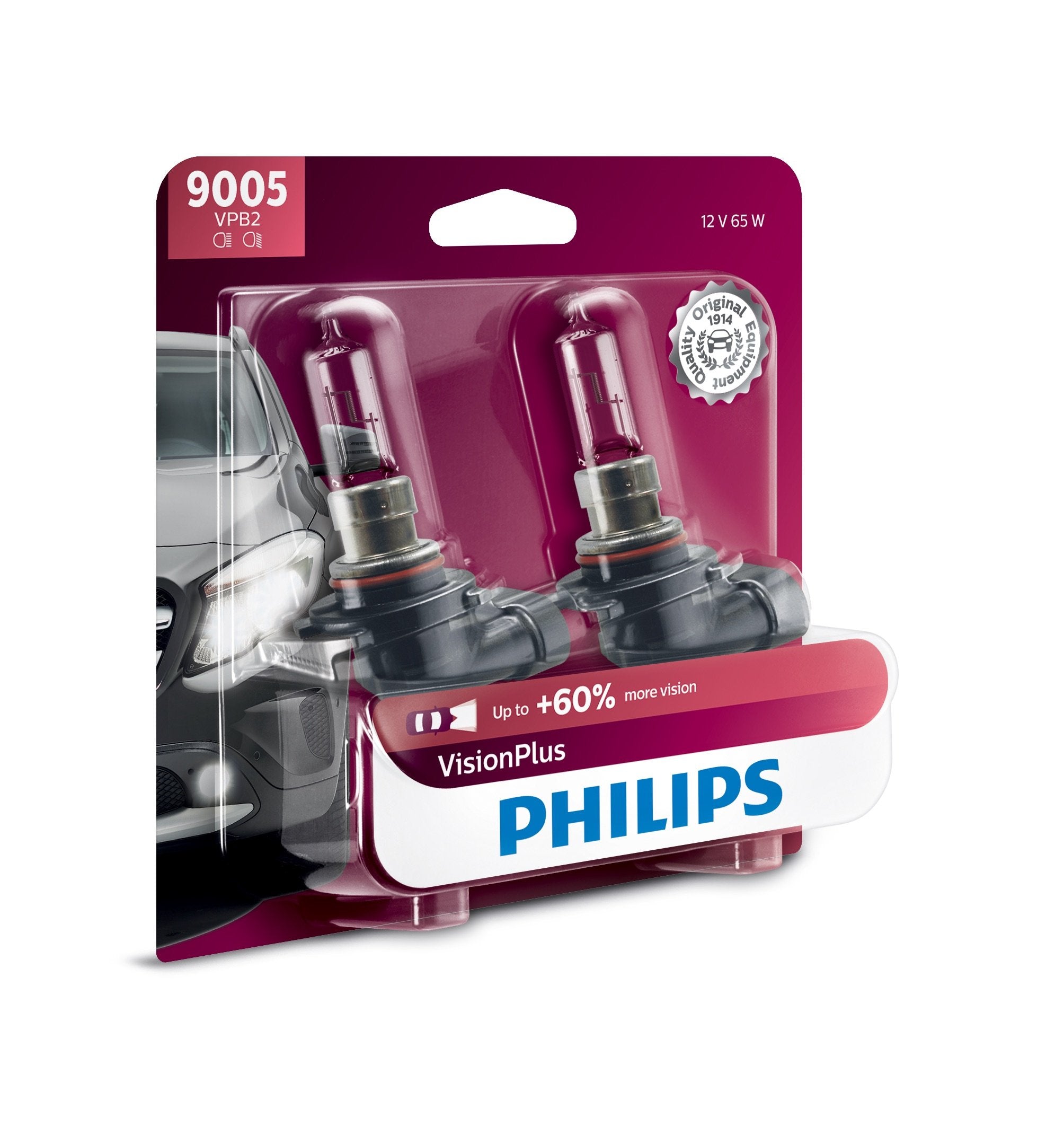 Philips Automotive Lighting 9005 VisionPlus Deluxe Upgrade Automotive Replacement Headlight Bulb, Fits Select High Beam, Low Bea