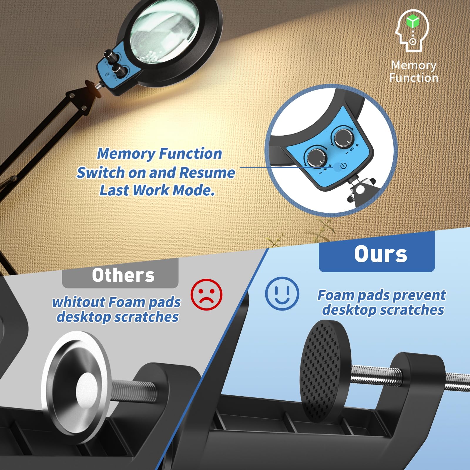 HITTI 12X Magnifying Glass with Light, 2-in-1 LED Lighted Stand, Aluminum, Overhead Switch, Blue