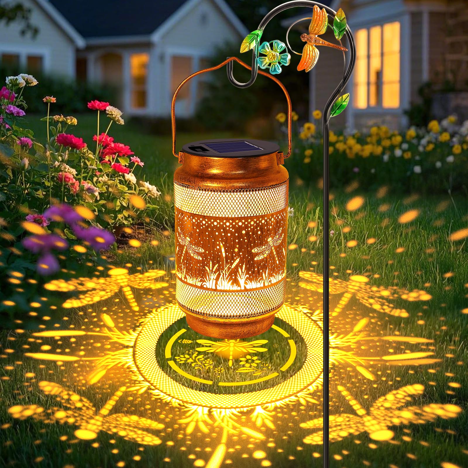 Dragonfly Solar Lanterns Outdoor Waterproof with Shepherd Hook, Birthday Gifts for Women Mom Grandma, Metal Solar Hanging Lights