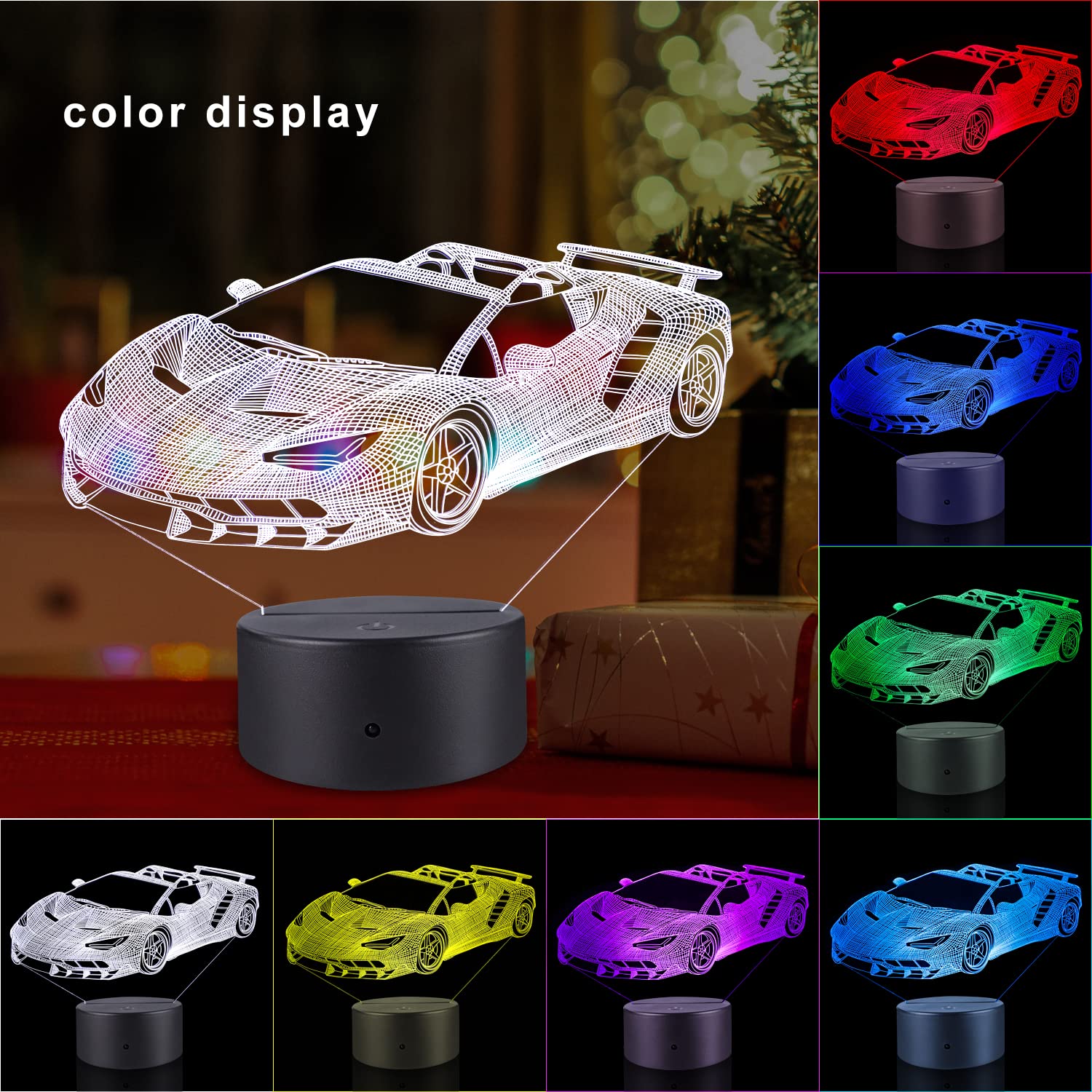 Flyonsea Race Car Gifts,Car Lamp Car Party Supplies 7 Color Changing Nightlight With Touch And Remote Control(Timer,Car Light Bi