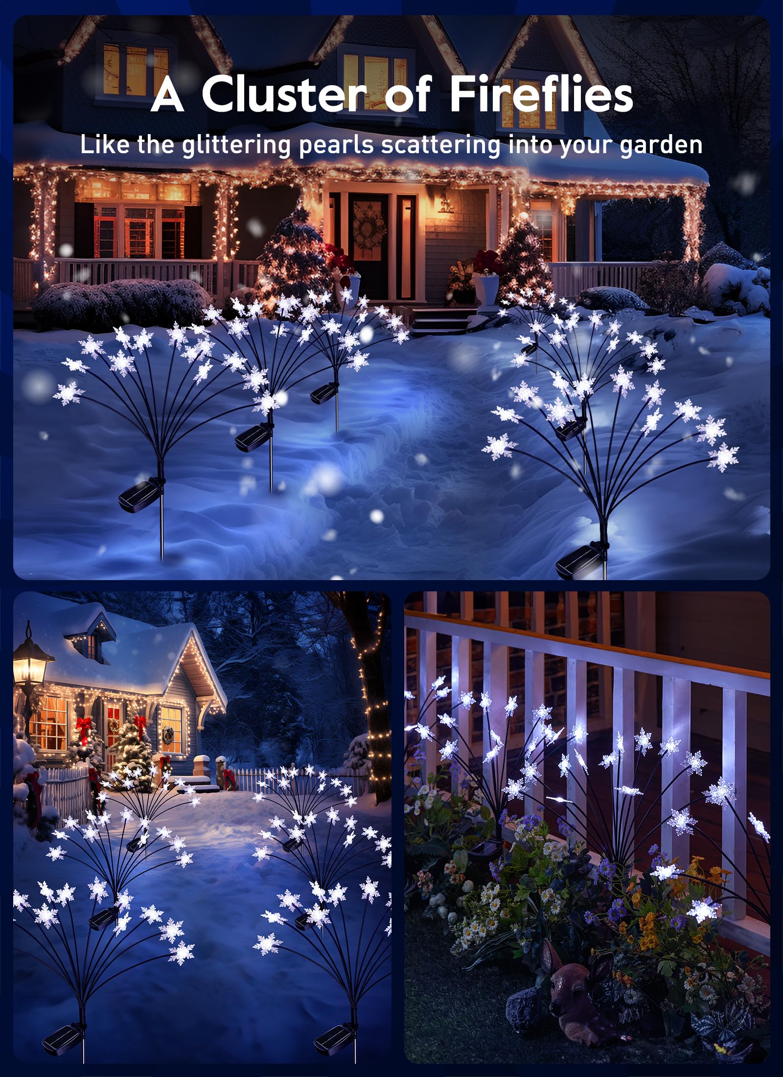 Brightown Christmas Pathway Lights Outdoor - 4 Pack 48 Led Christmas Snowflake Lights Outdoor With 2 Light Modes, Waterproof Fir
