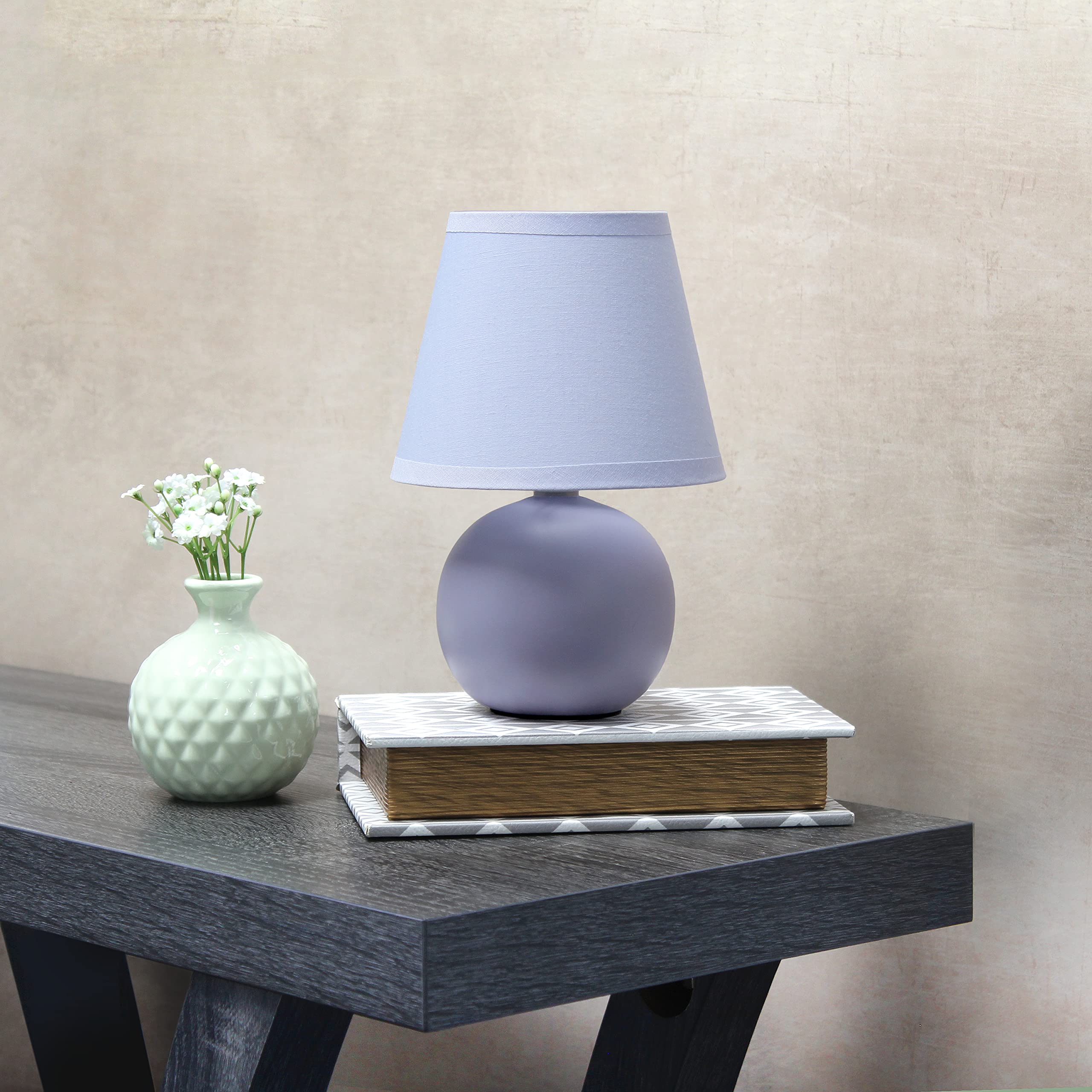 Simple Designs Lt2008-Prp Mini Ceramic Globe Table Lamp With Matching Fabric Shade, Purple