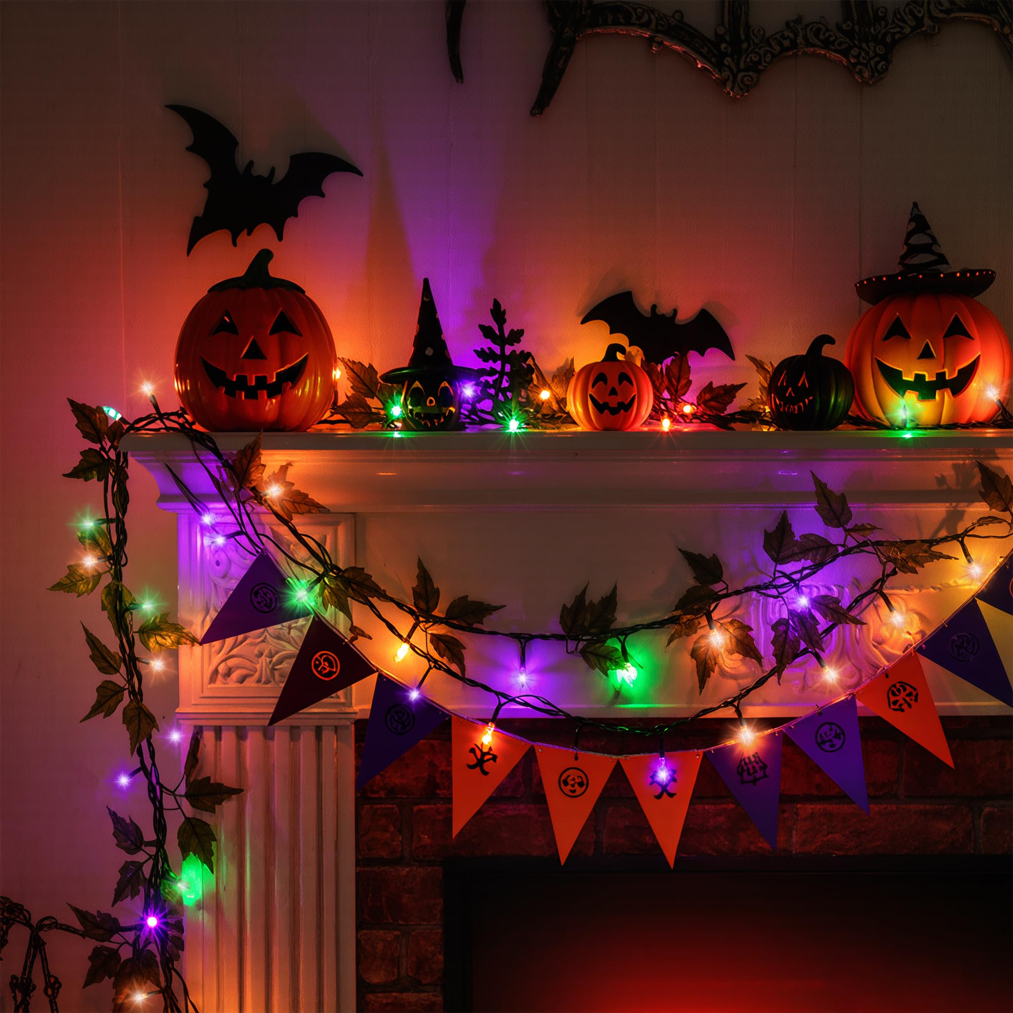 TW SHINE Mini String Lights, 100 Count, 20FT, Waterproof, Purple Orange Green, Model ZF-100-2/SB, Halloween Decorations