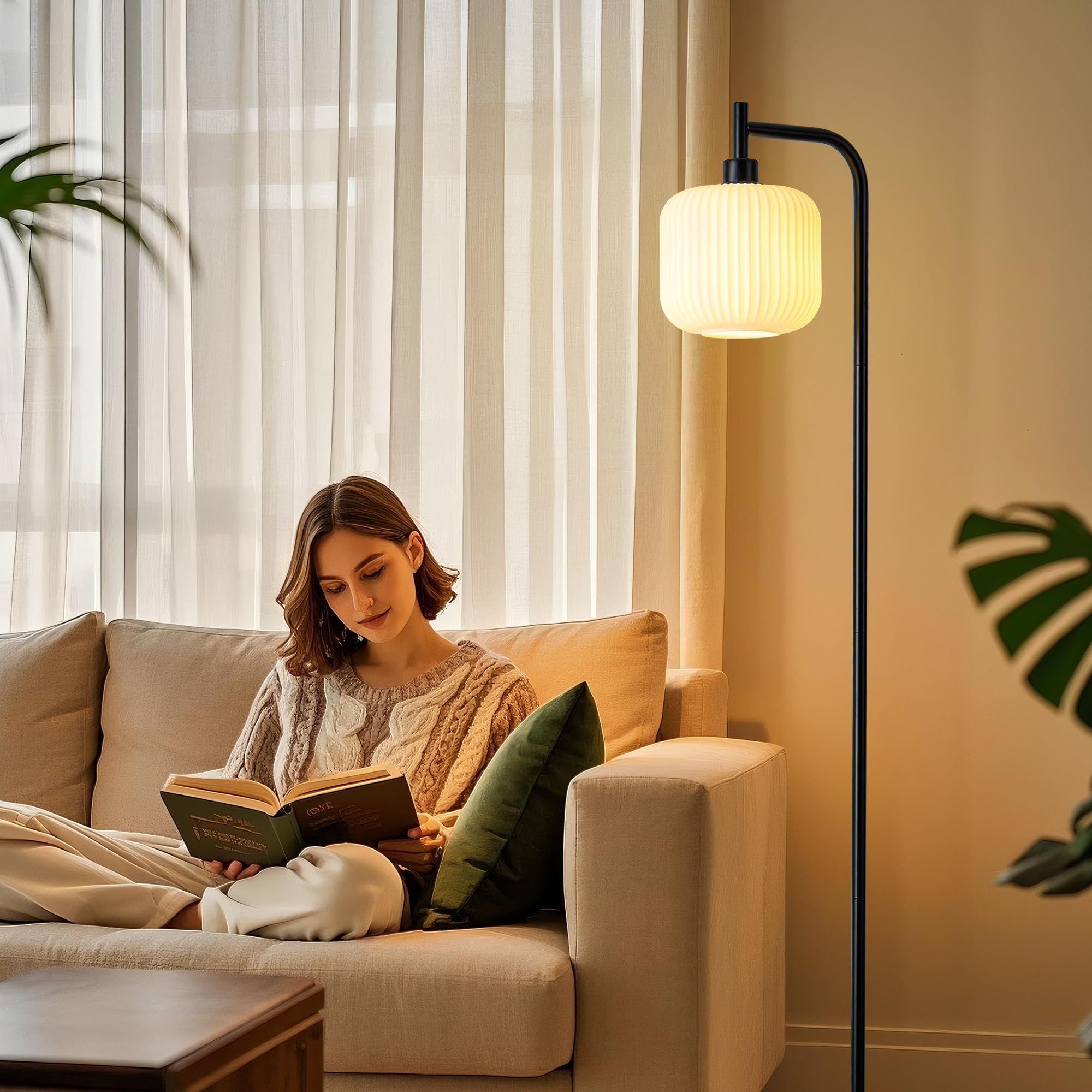 MAYNA Glass Floor Lamp, 67-Inch Modern Design, Remote Control, Milky White Glass Shade