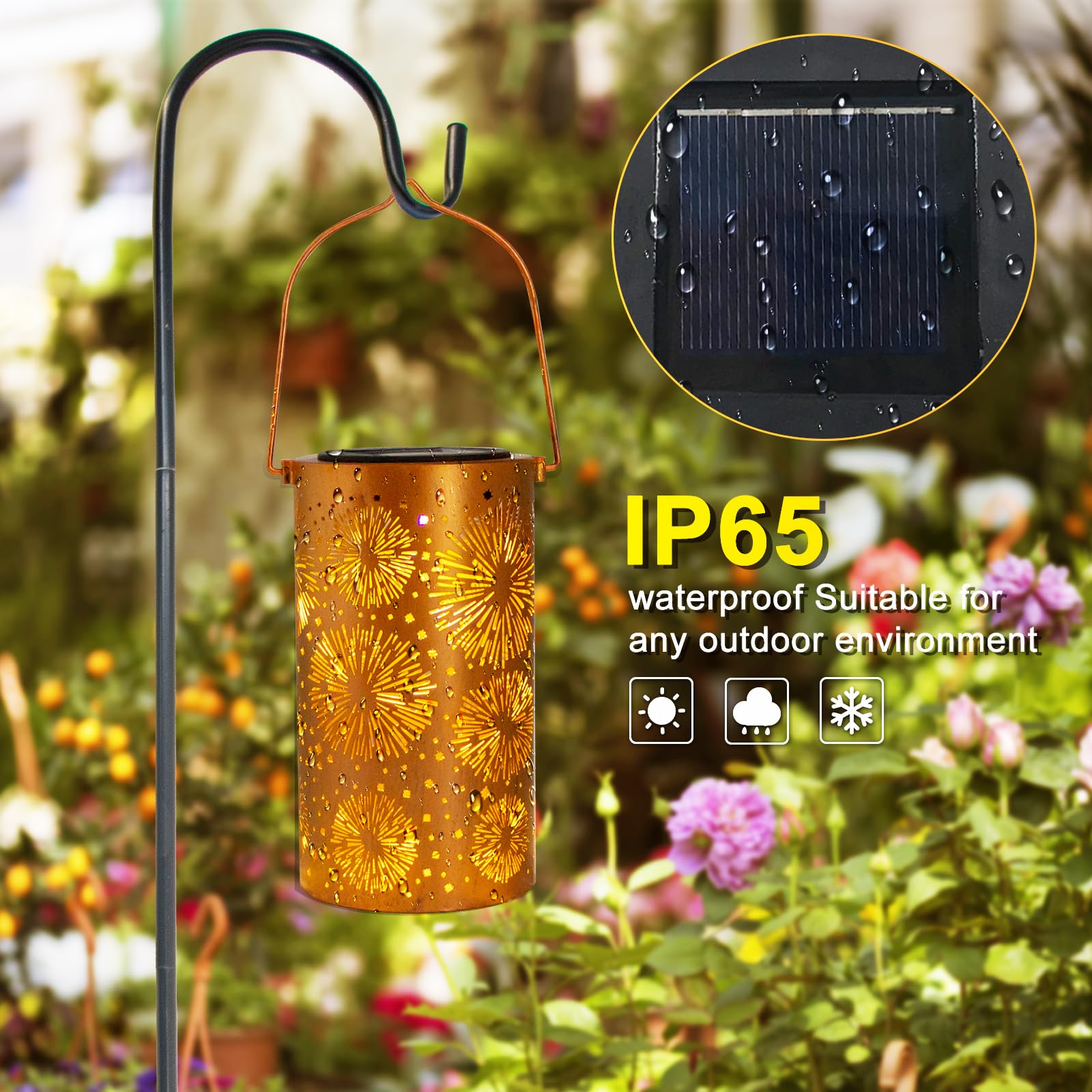 Dibieecn 2 Pack Fireworks Solar Gardening Gifts Lanterns, Garden Decor For Outside, Pattern Solar Decorative Lights Waterproof,