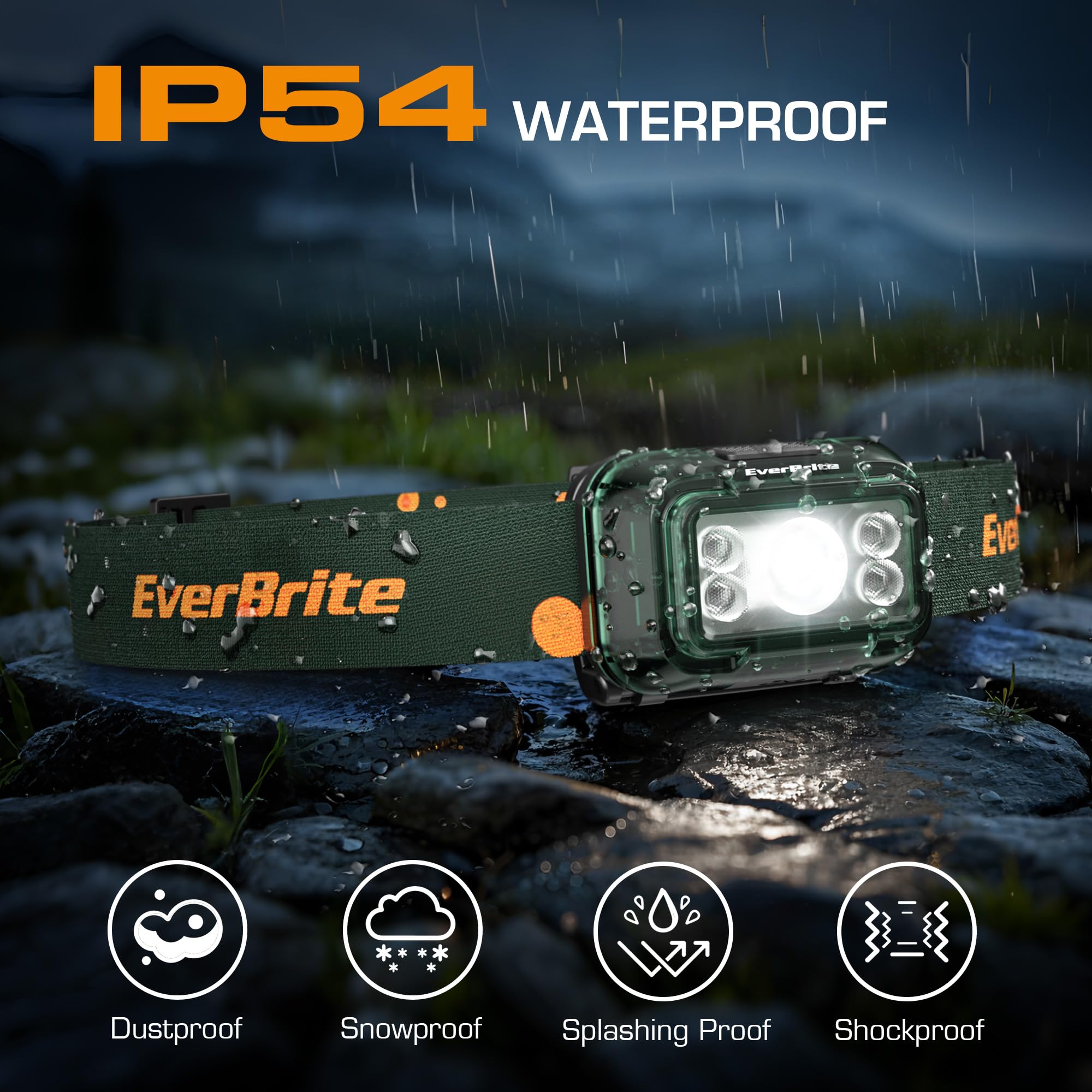 EverBrite Rechargeable Headlamp, 5 Modes, Adjustable 120° LED, 2 Pack, Forest Green, Model E021082AE