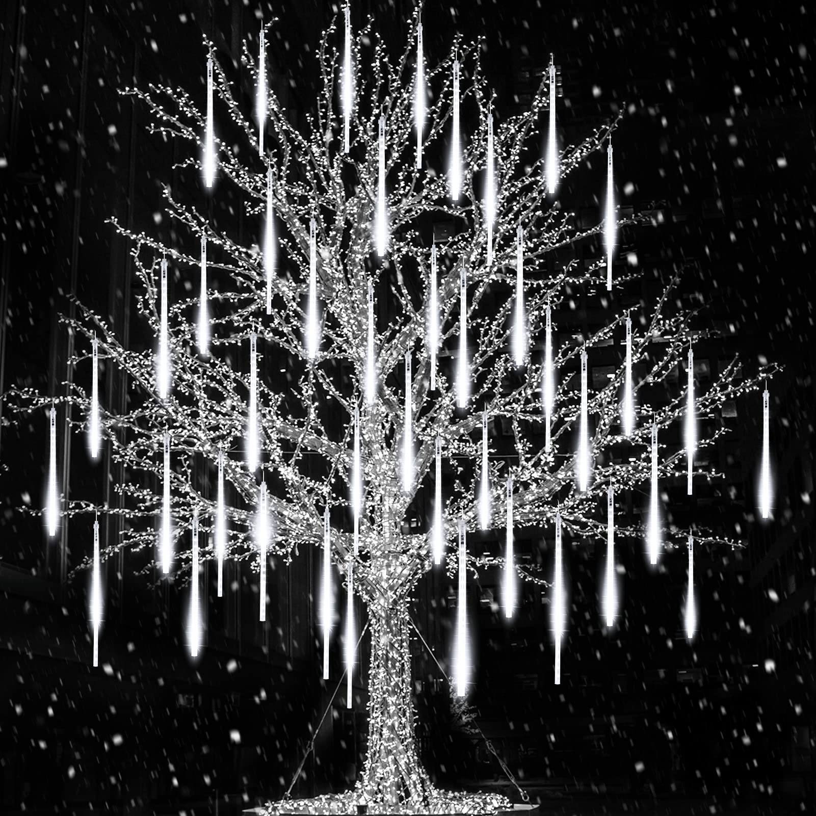 Brightown Meteor Shower Lights Outdoor, 16 Inches 16 Tubes 576 LED Icicle Lights, Waterproof Meteor Christmas Lights, Hanging Fa