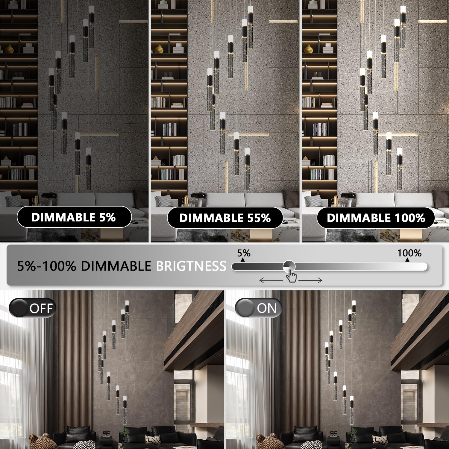 Embring Modern Chandelier,Dimmable Black Gold Led Chandelier For High Ceilings Chandelier Modern Foyer Chandeliers Entryway High Ceiling Hanging Long Chandelier For Staircase With Remote