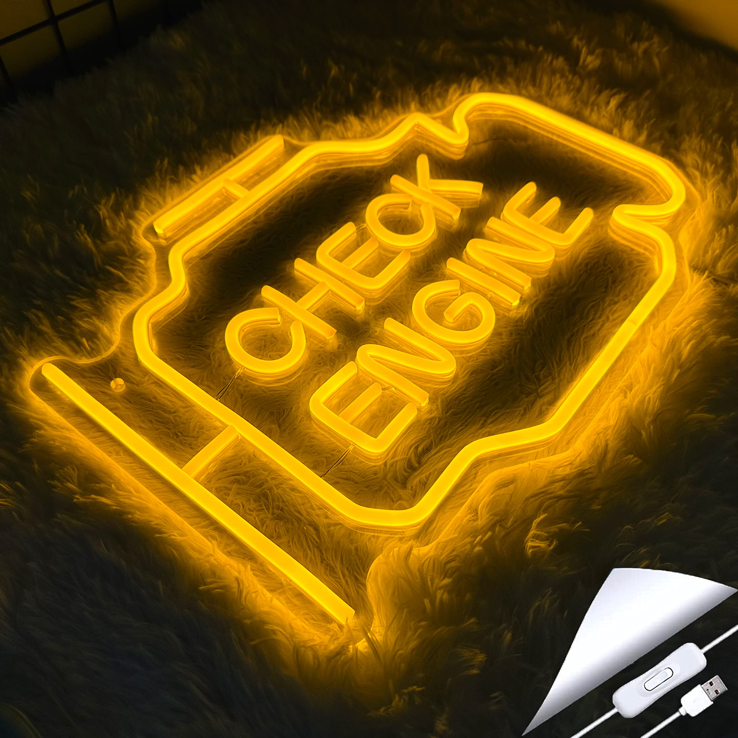 Abooly LED Neon Sign - Check Engine Light Wall Art, USB Powered, 15.7x11.8in, Yellow, Funny Gifts for Dad & Car Guys, Man Cave Decor