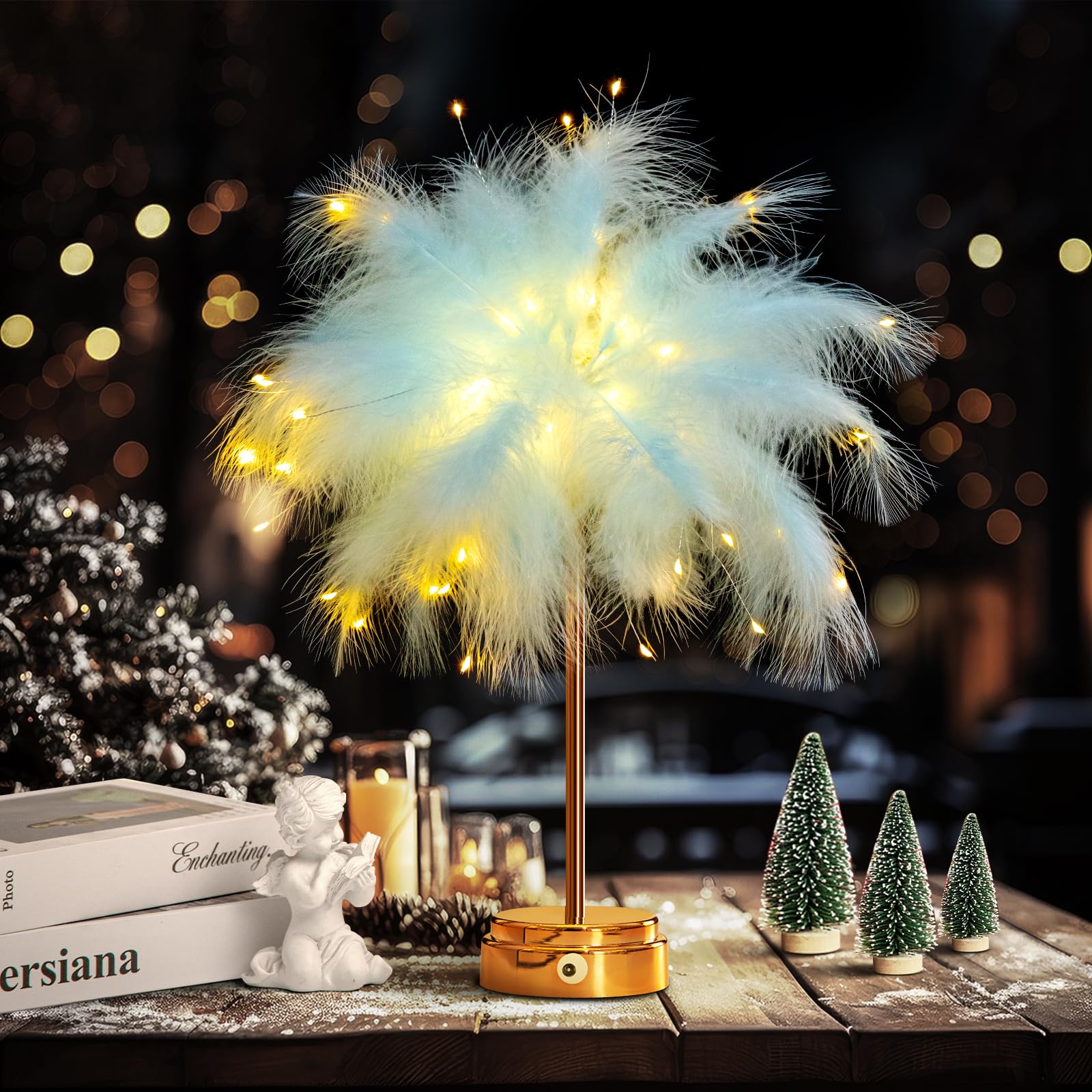 BDUSXYZ Asterose Blue Feather Lamp - LED Atmosphere Feather Night Lights Bedside Lamps for Mother, Girlfriend Home Girl Room Wed