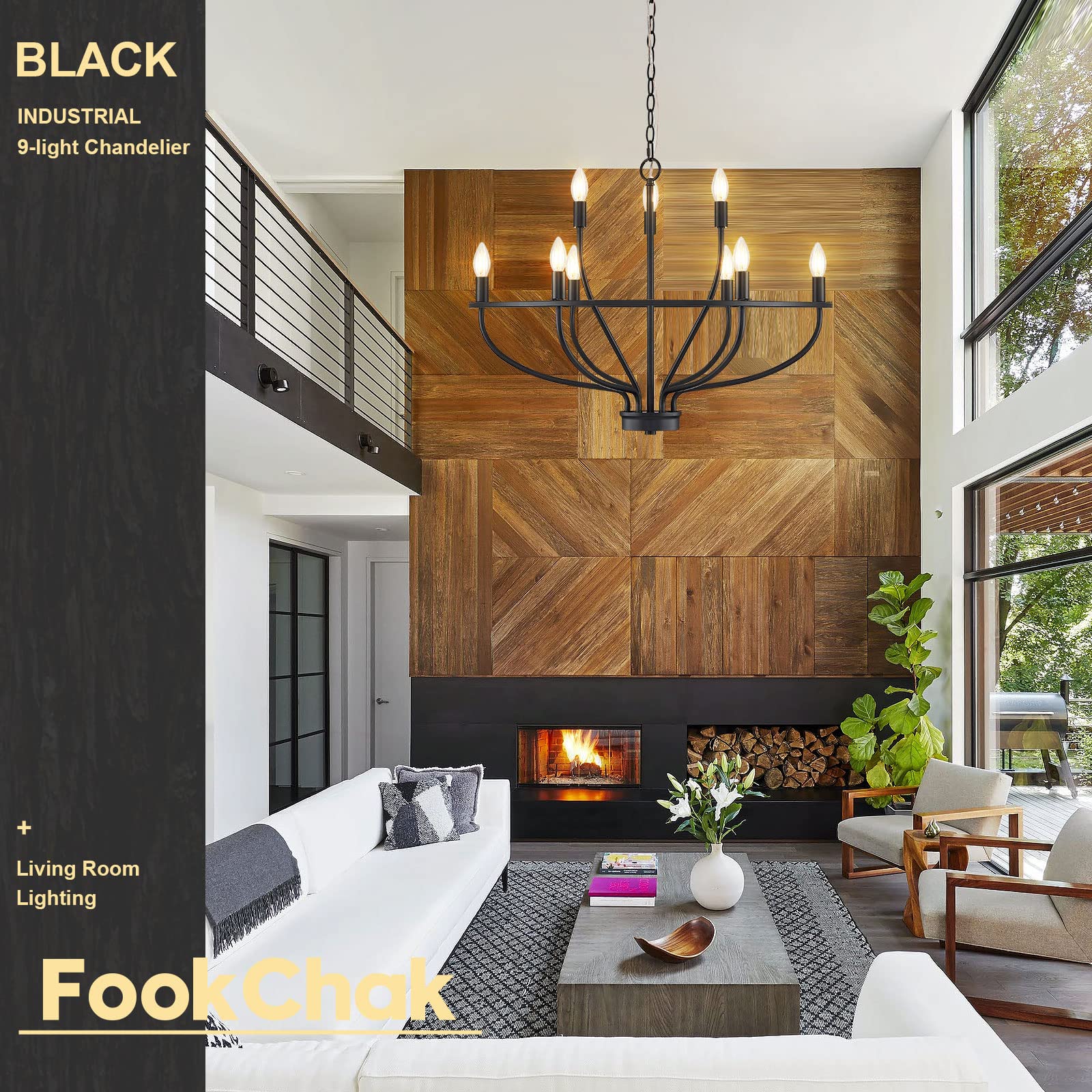 Fookchak 9-Light Black Chandelier Light Fixture Classic Candle Chandelier Lighting Over Table For Dining Room Living Room Bedroom Foyer Kitchen Island, 28.54In, E12