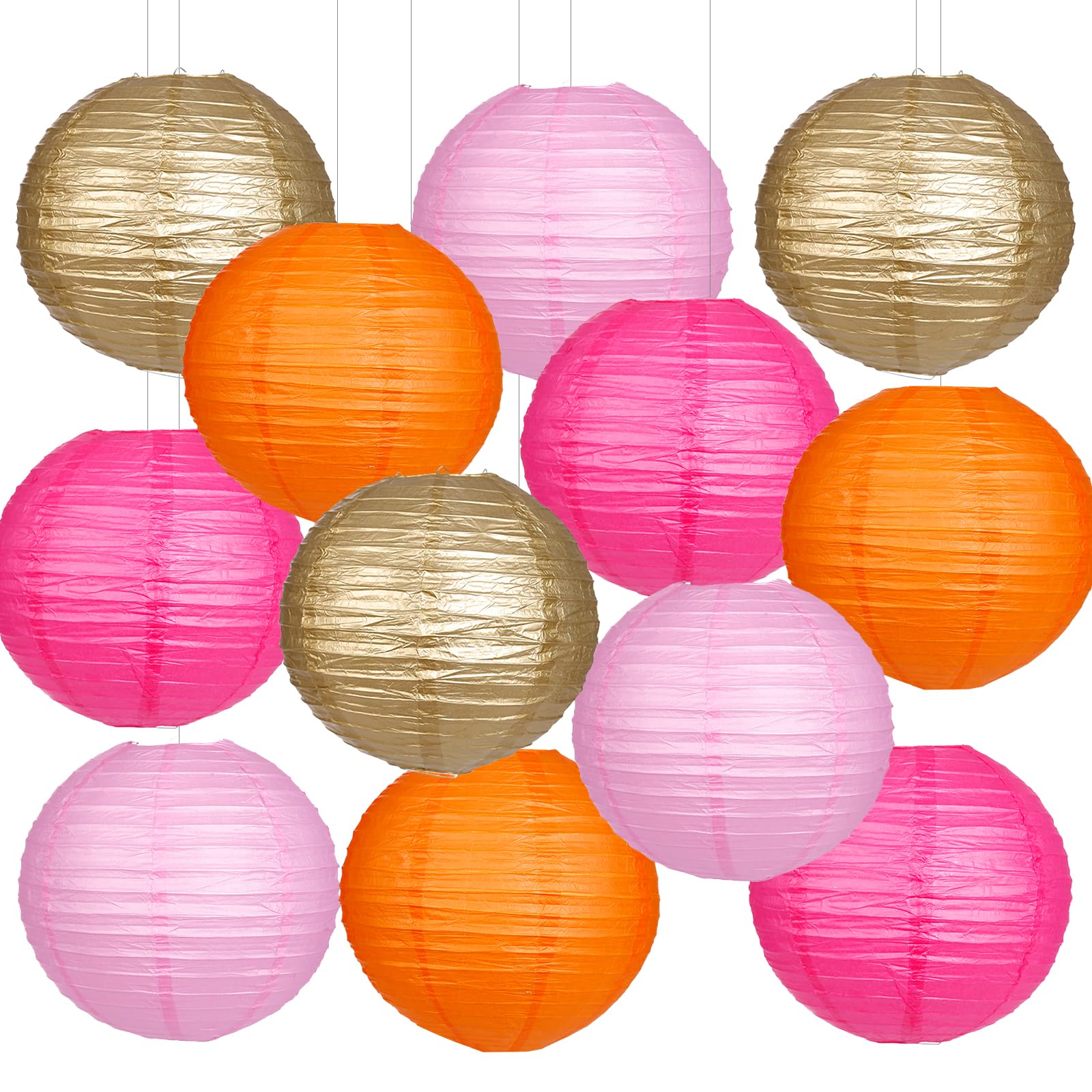 Yunxuan Paper Lanterns Gold White Round Hanging Chinese Lanterns For Wedding Birthday Party Boho Baby Shower Decorations Pack Of