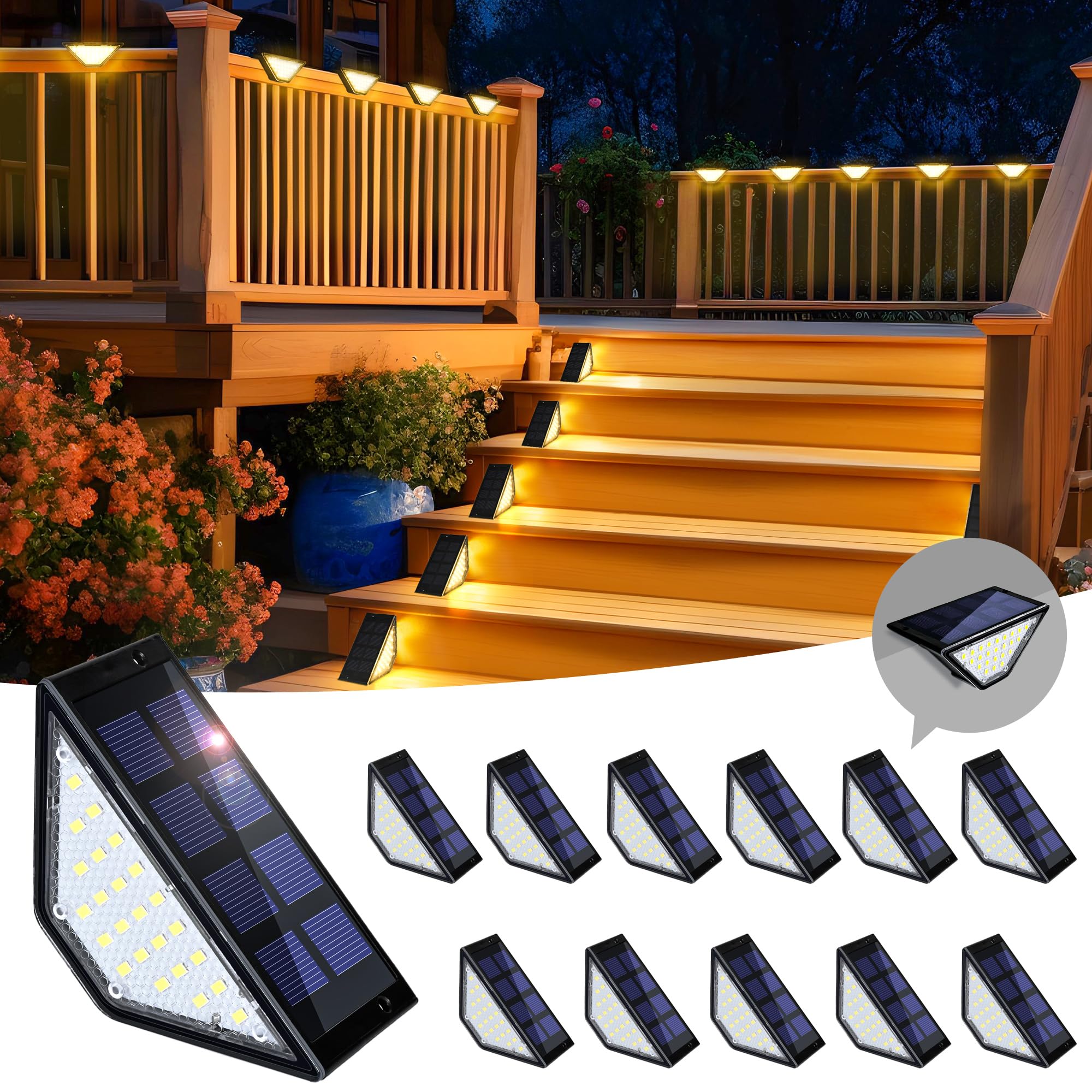 SOLPEX Solar Step Lights for Outside, 24 LEDs Solar Stair Lights Outdoor Waterproof Decor for Porch, Front Door, Stair, Step, De