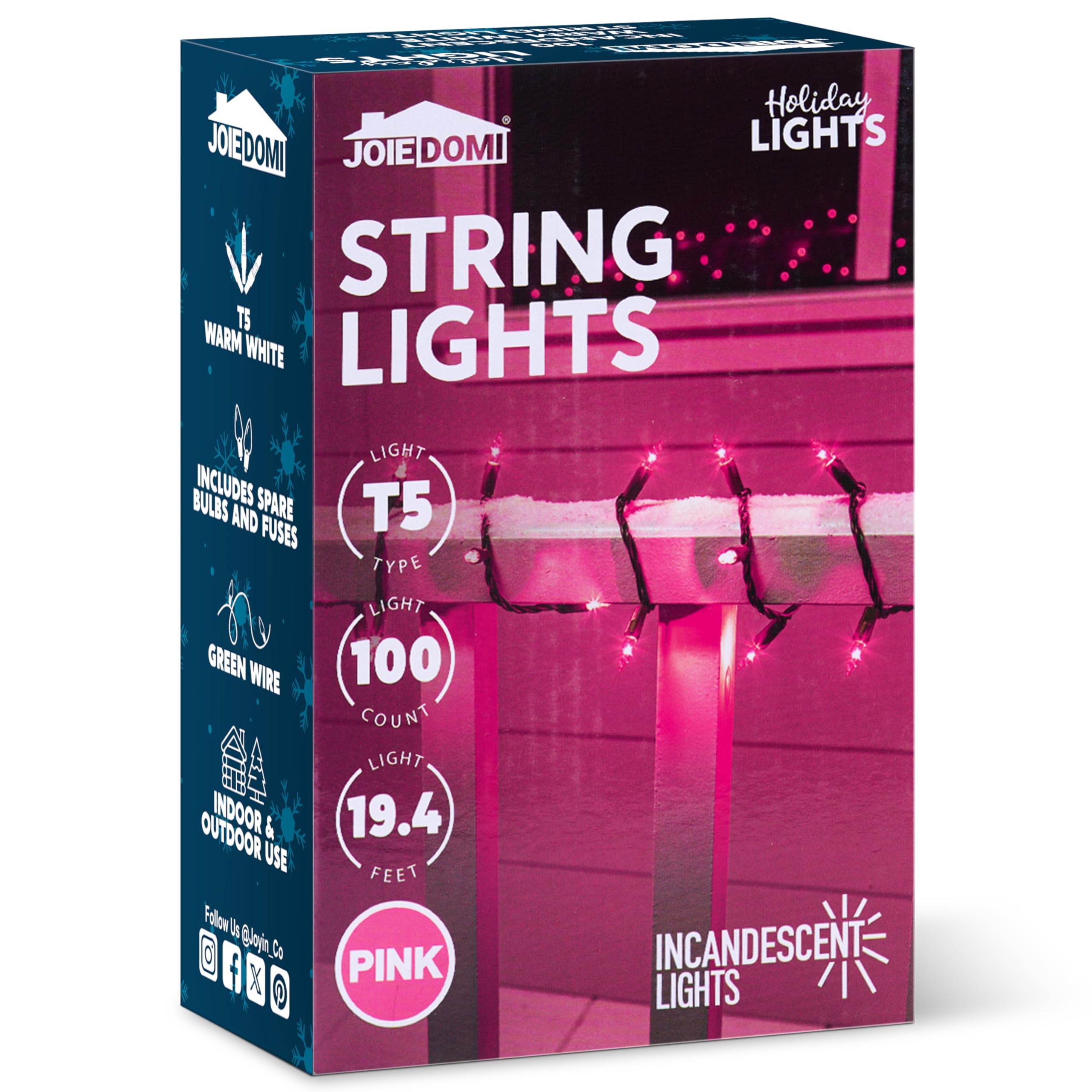 Joiedomi Pink Christmas String Lights 200(2X100) 42.8Ft Valentines Day Fairy Tree Lights Plug In For Indoor Outdoor Xmas Valentines Decor Patio Holiday Theme Party Yard House Green Wire