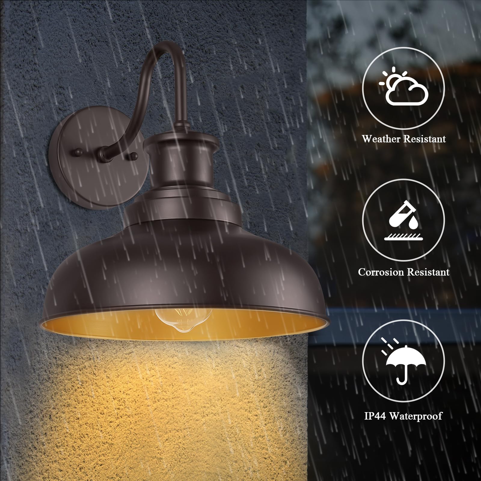 Diyel Outdoor Gooseneck Barn Light Outdoor Wall Sconce Farmhouse Exterior Wall Mount Light Vintage Wall Lighting Fixture Industrial Black Wall Lantern For Porch, Entryway, Garage, 1 Pack, Rz007 Orb